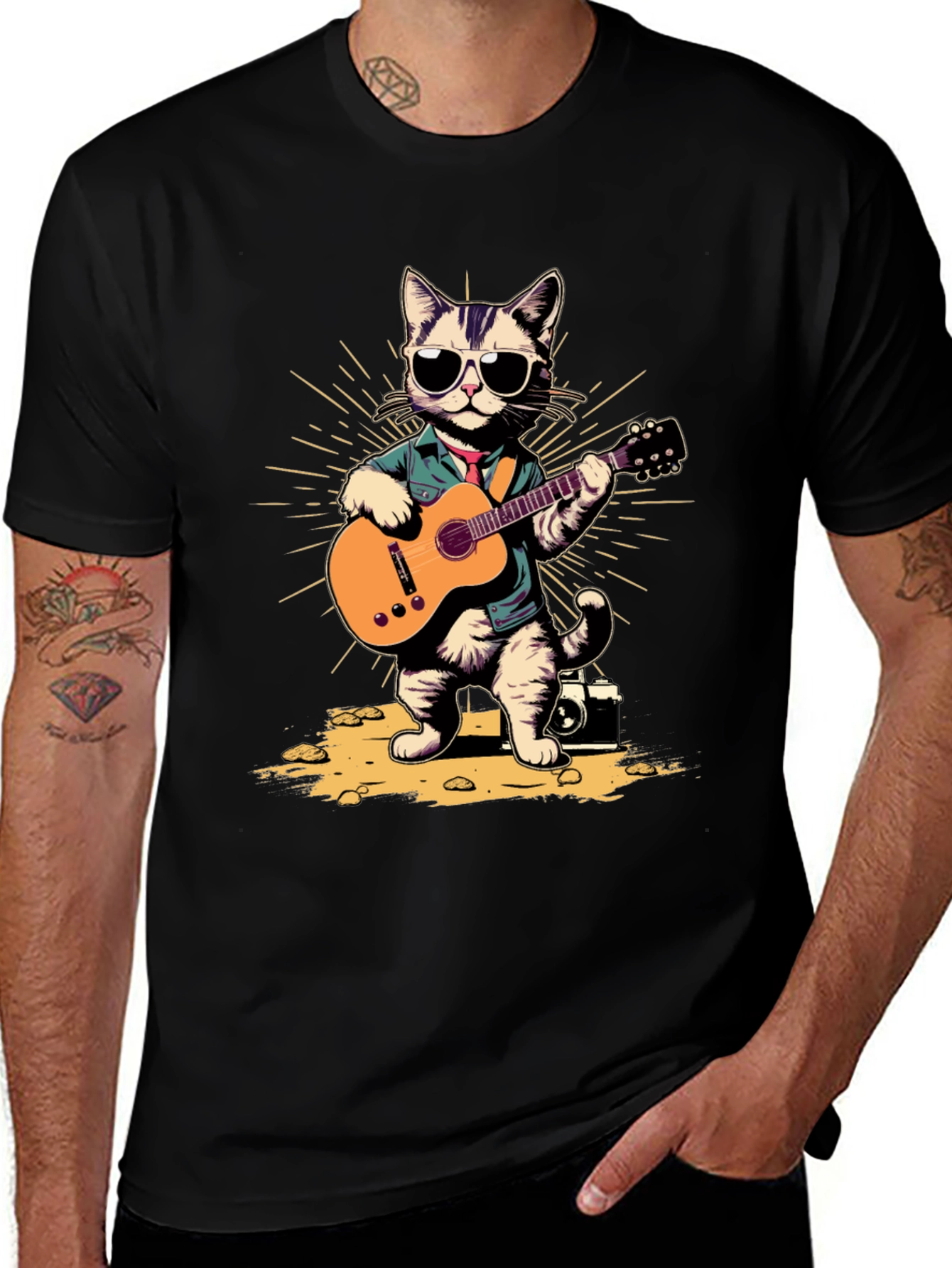 Variant 16 of Cool Cat Guitarist Graphic T-Shirt