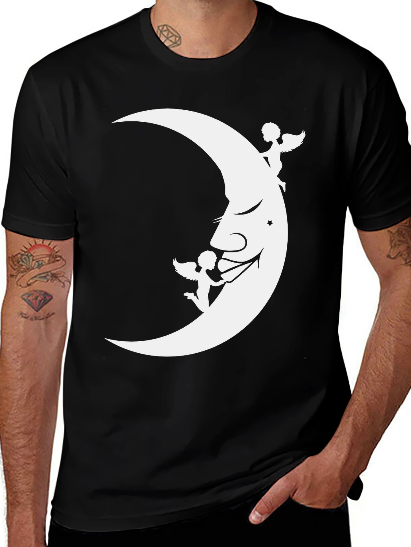 Variant 22 of Moon & Angels Graphic Tee - Black Comfort Fit Shirt