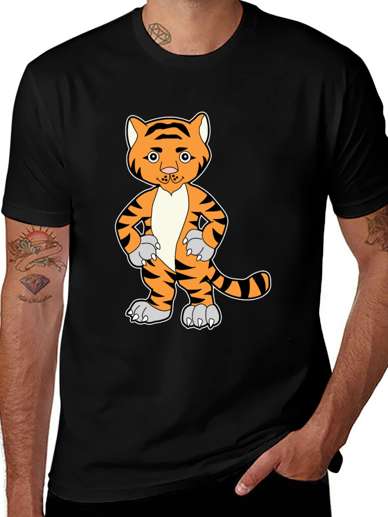 Variant 13 of Cute Cartoon Tiger Graphic Black T-Shirt