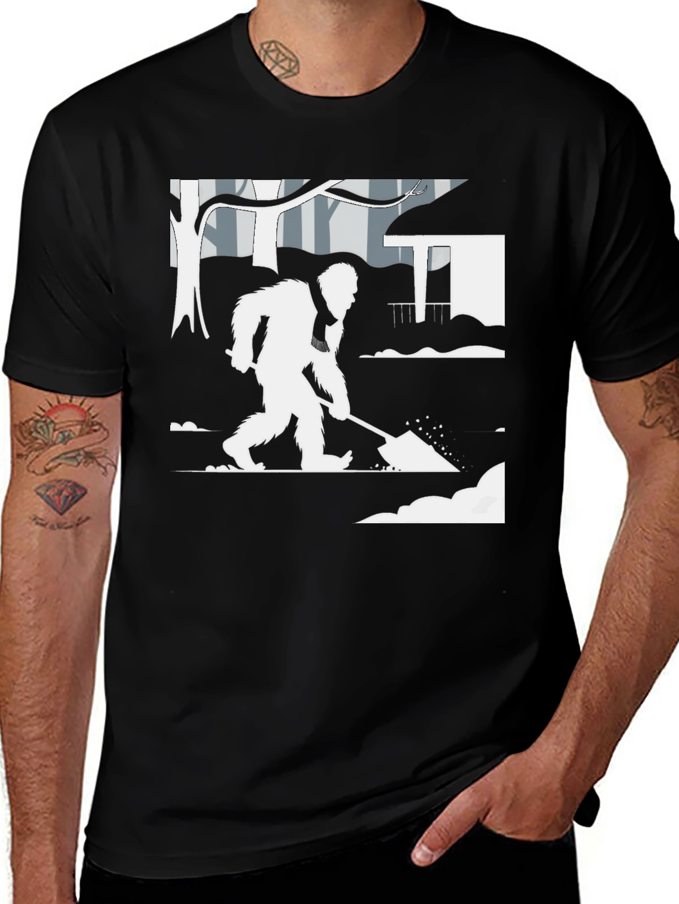 Variant 24 of Bigfoot Shoveling Snow Graphic Tee