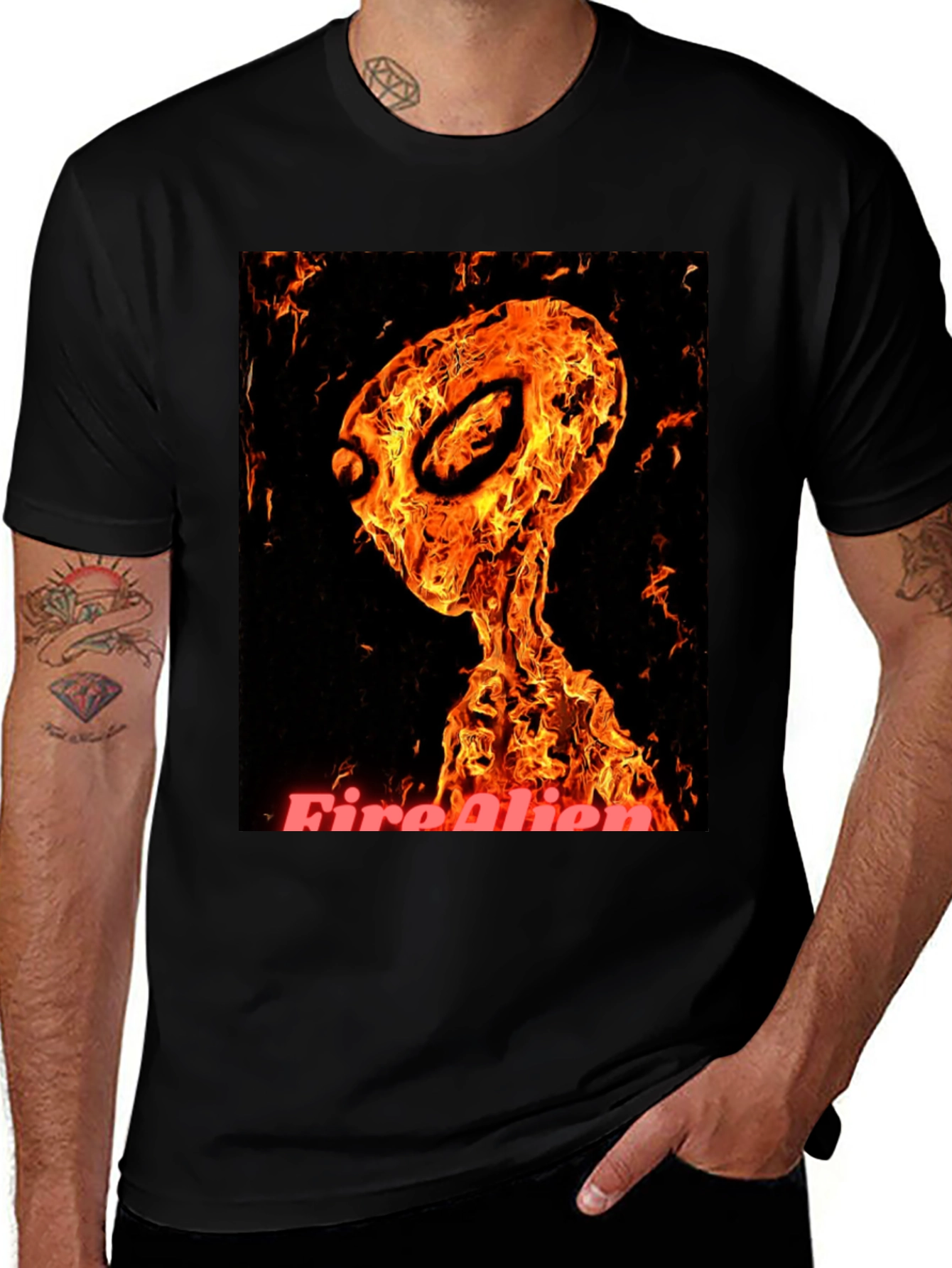 Variant 5 of Fiery Alien Graphic T-Shirt - Black