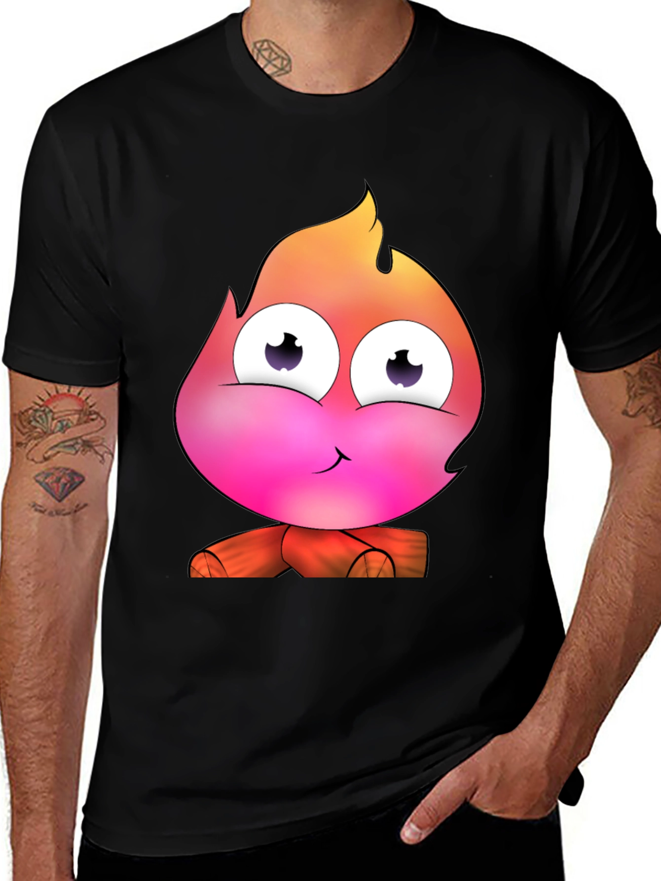 Variant 10 of Cartoon Fire Character Graphic Tee - Black T-Shirt