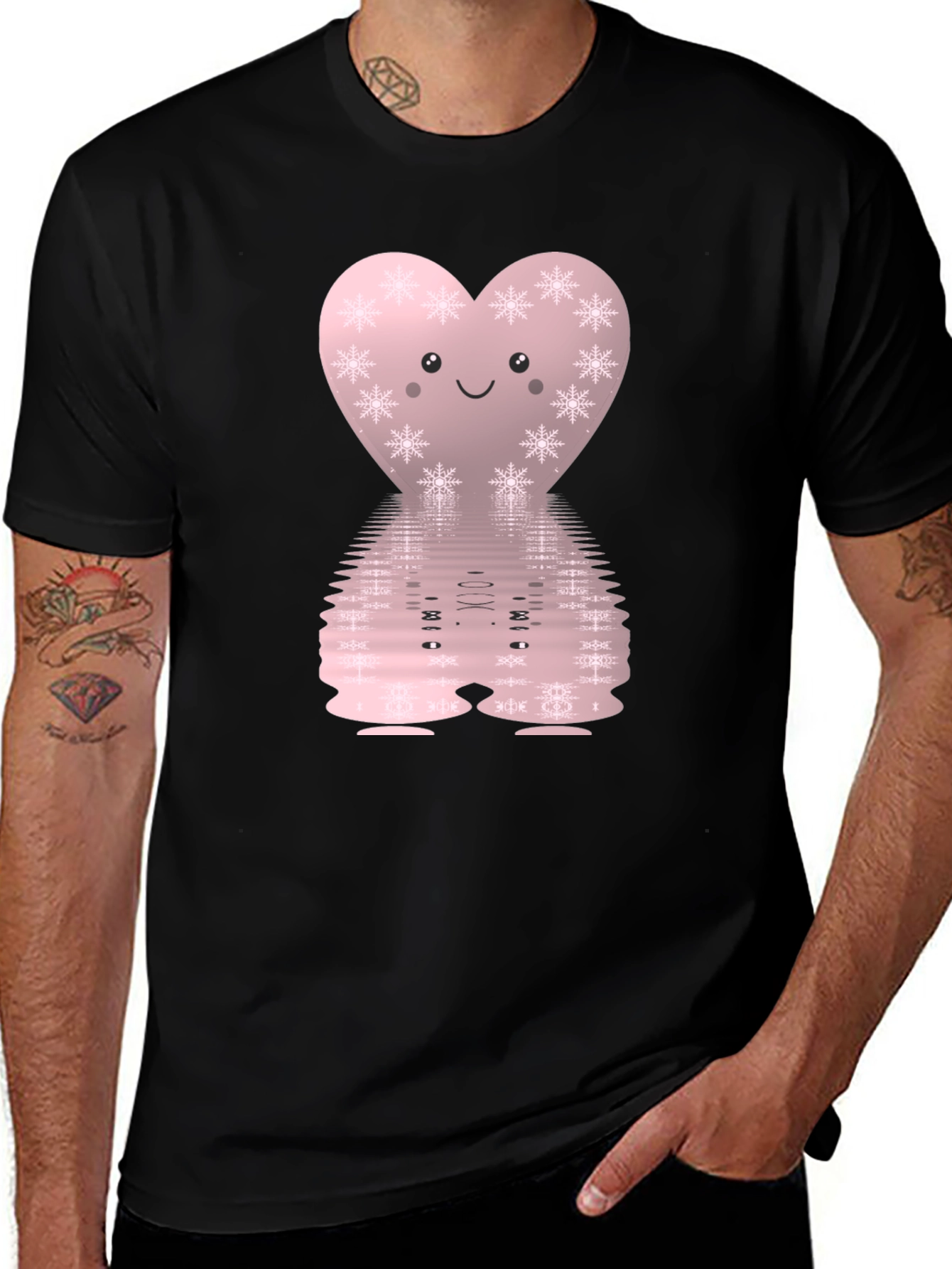 Variant 18 of Cute Heart Snowflake Graphic Black Tee