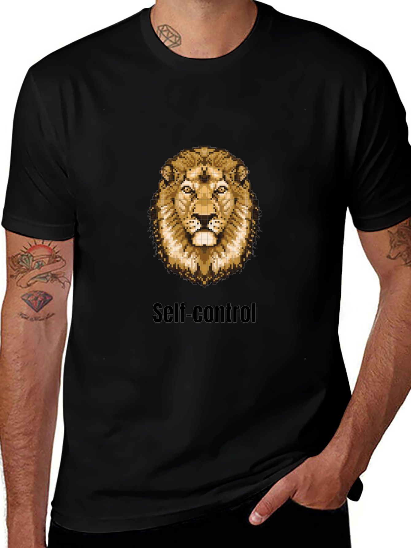 Variant 15 of Lion Pixel Art Self-Control Black T-Shirt