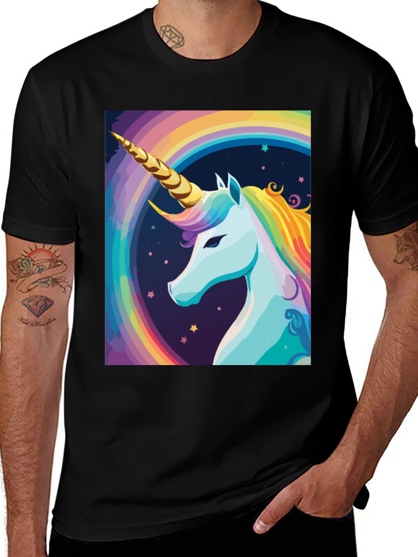 Variant 21 of Unicorn Rainbow Graphic Tee - Black Cotton Casual Shirt