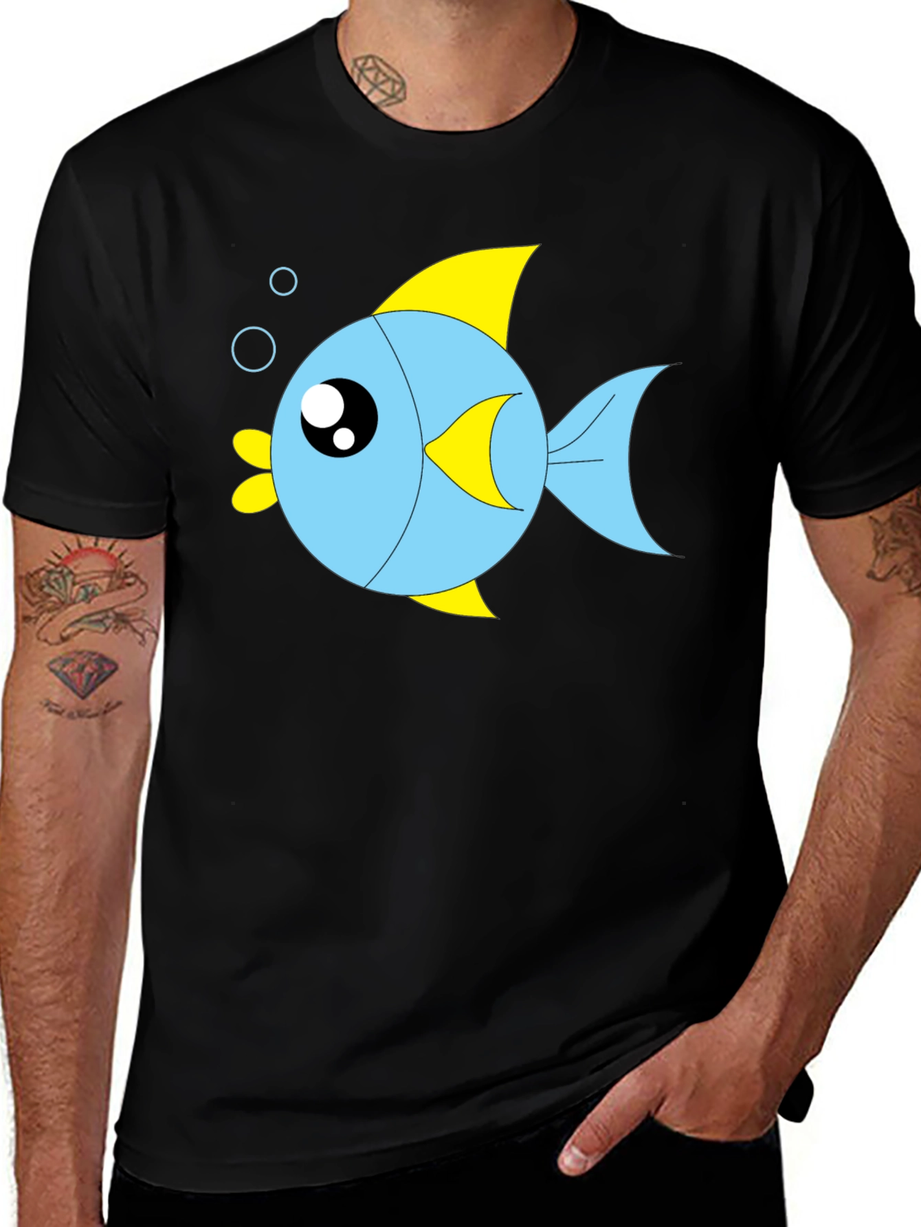 Cartoon Fish Graphic Black T-Shirt