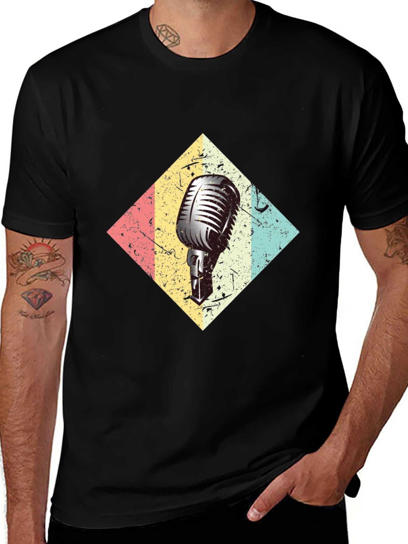 Variant 20 of Retro Microphone Black T-Shirt