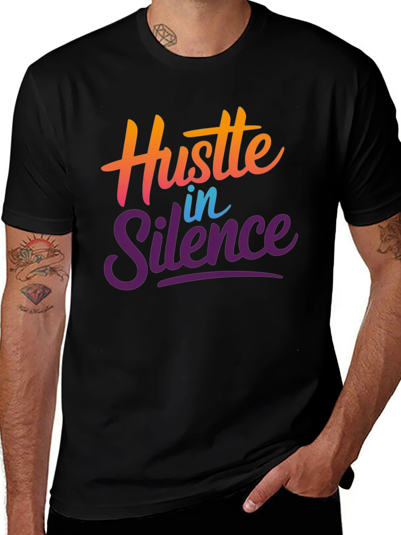 Variant 12 of Hustle in Silence Graphic Tee - Motivational Black T-Shirt