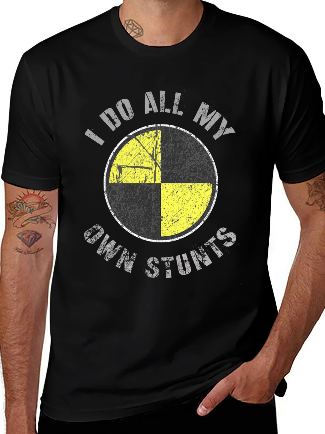 Variant 16 of I Do All My Own Stunts Black Graphic Tee Shirt