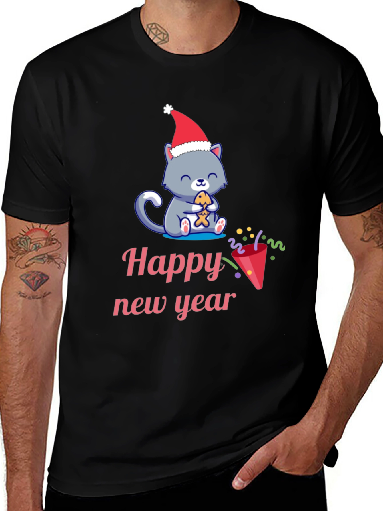 Variant 3 of Festive Happy New Year Cat T-Shirt