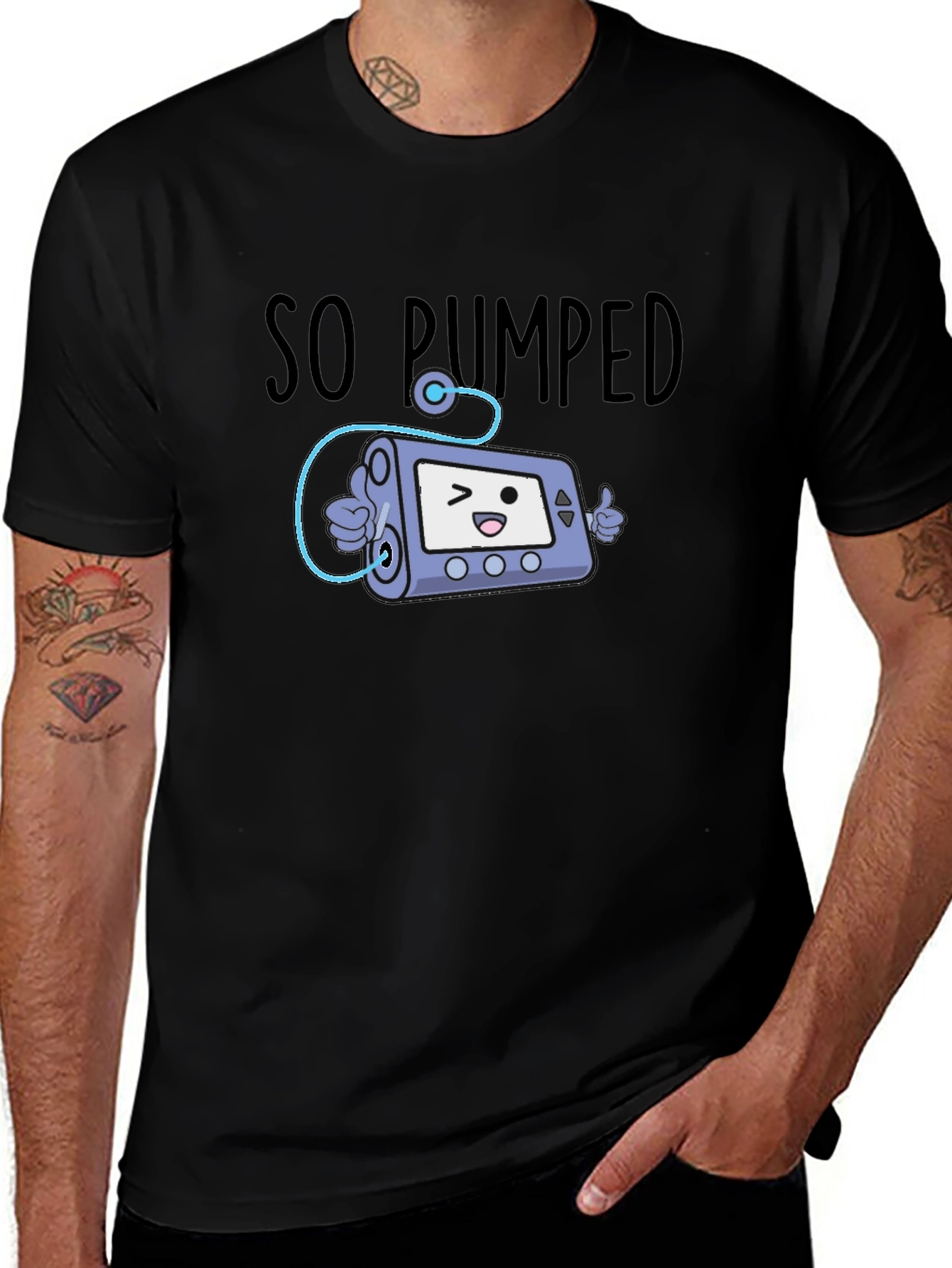 Variant 23 of So Pumped Cartoon Insulin Pump Black T-Shirt