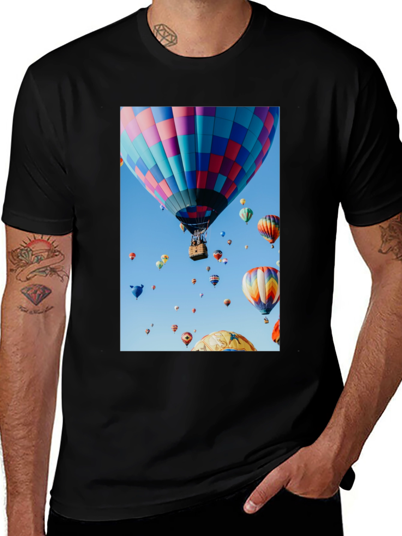 Variant 14 of Hot Air Balloon Graphic Tee - Black Cotton Casual Shirt