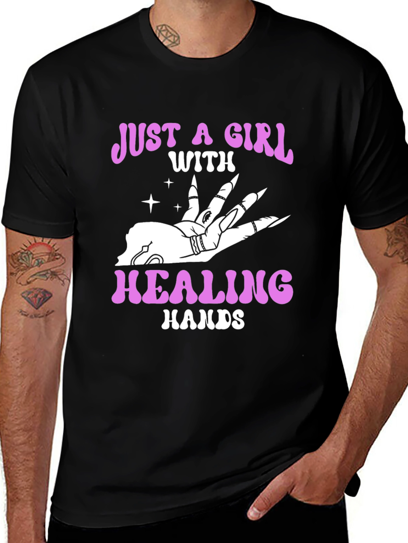 Healing Hands Graphic Tee - Black Cotton Shirt