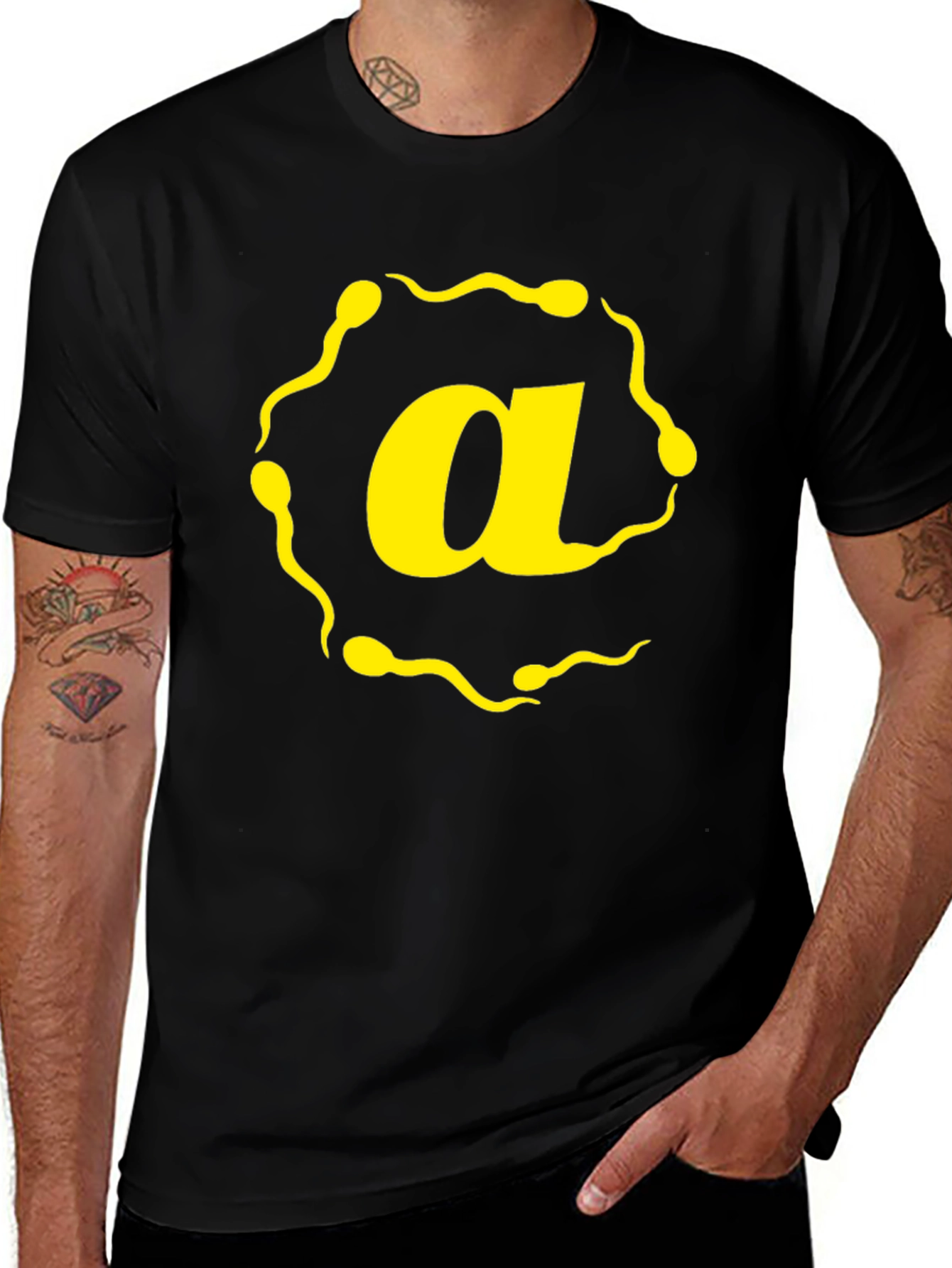 Variant 4 of Sperm Letter A Graphic T-Shirt - Black Cotton Tee