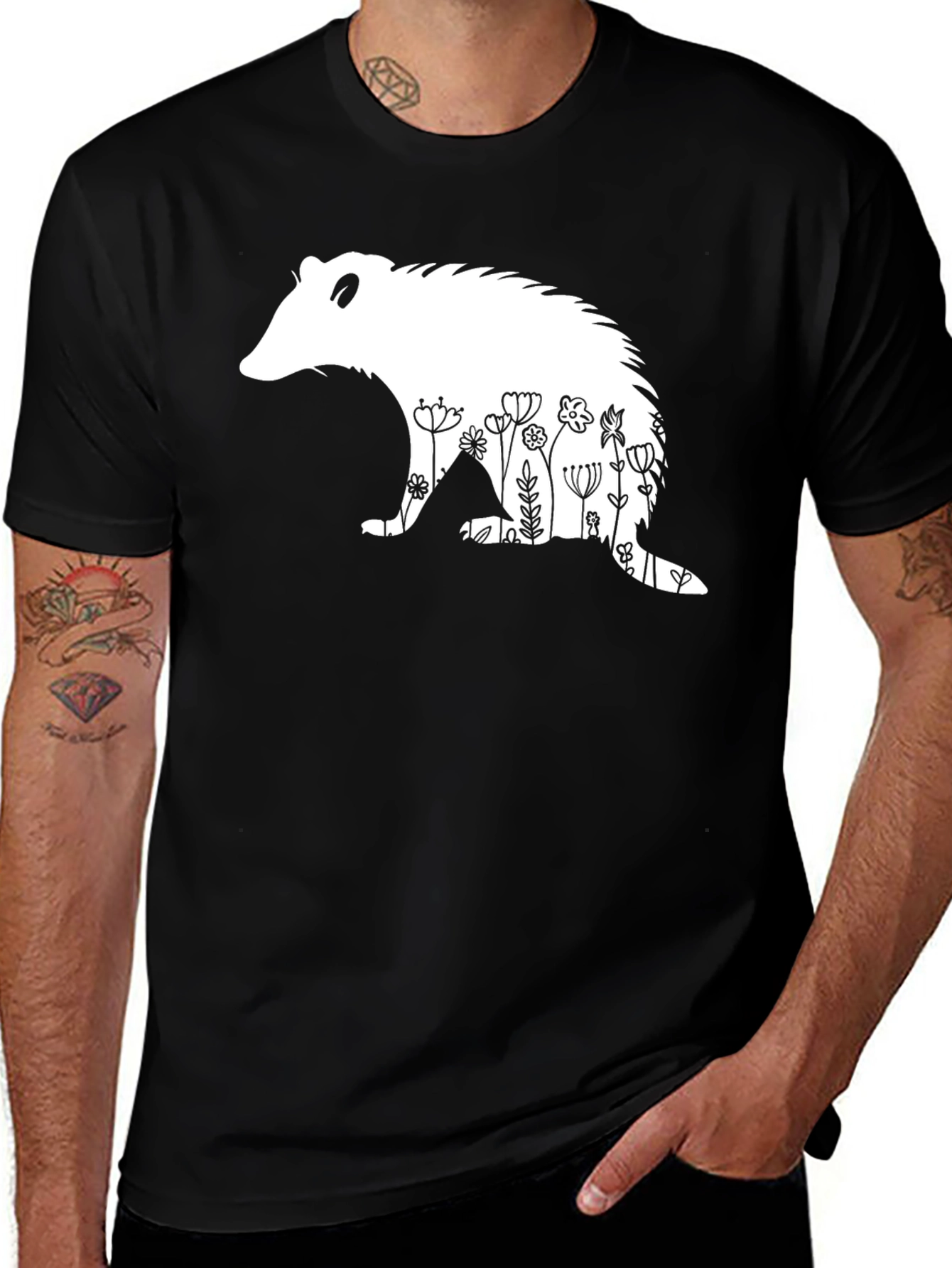 Variant 3 of Possum & Floral Black Graphic Tee