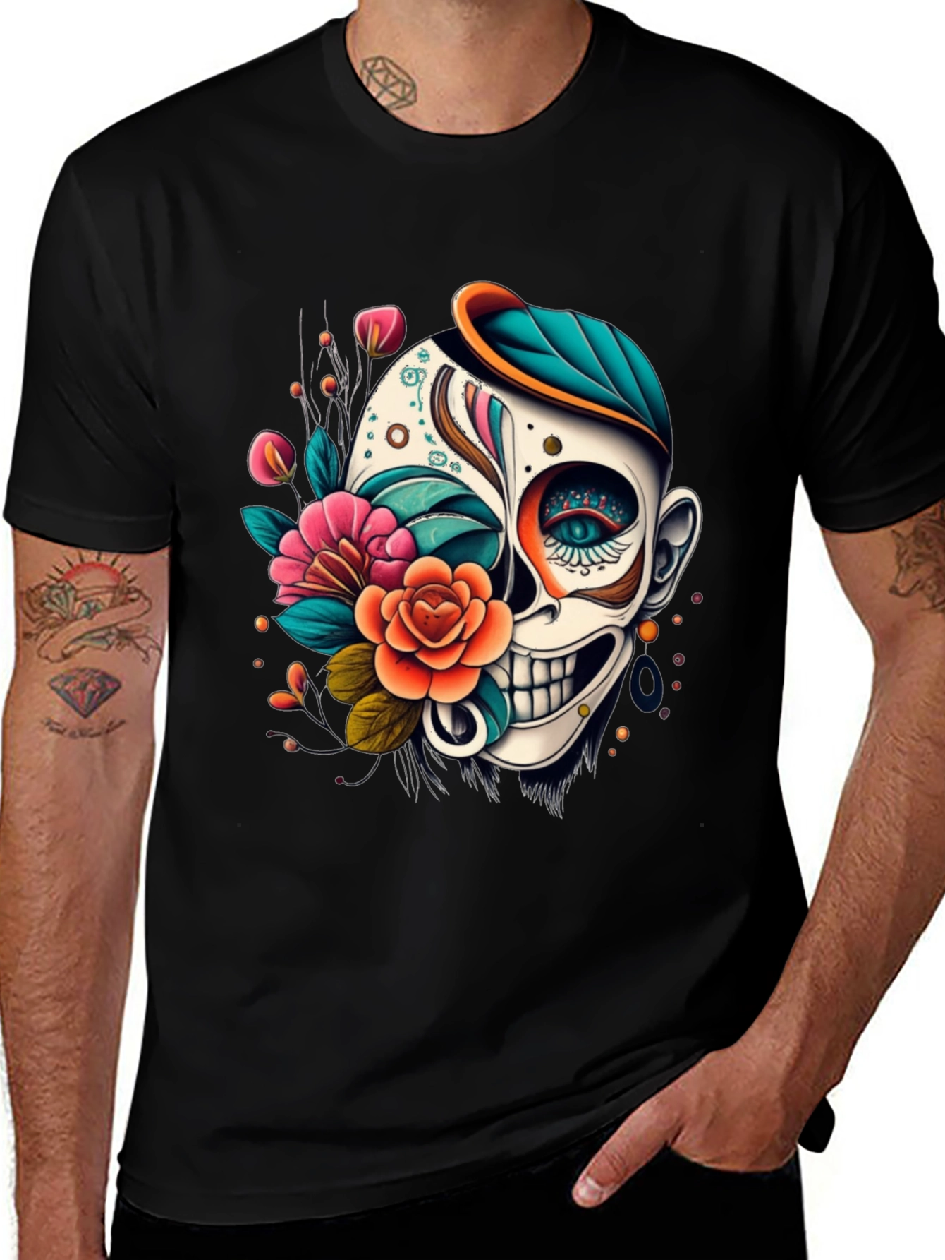 Variant 30 of Floral Sugar Skull Graphic Tee - Day of the Dead