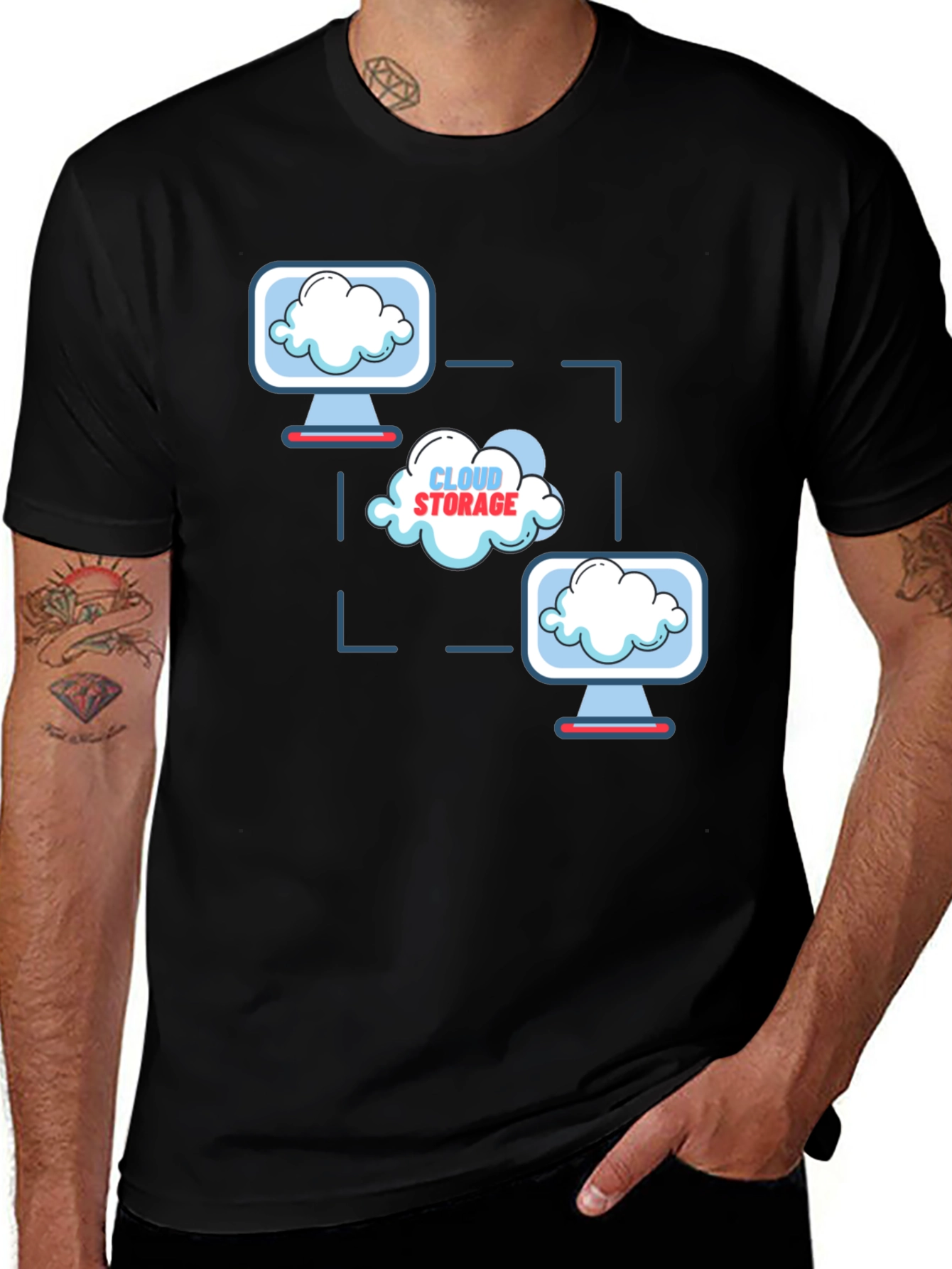 Variant 10 of Cloud Storage Graphic Print Black T-Shirt