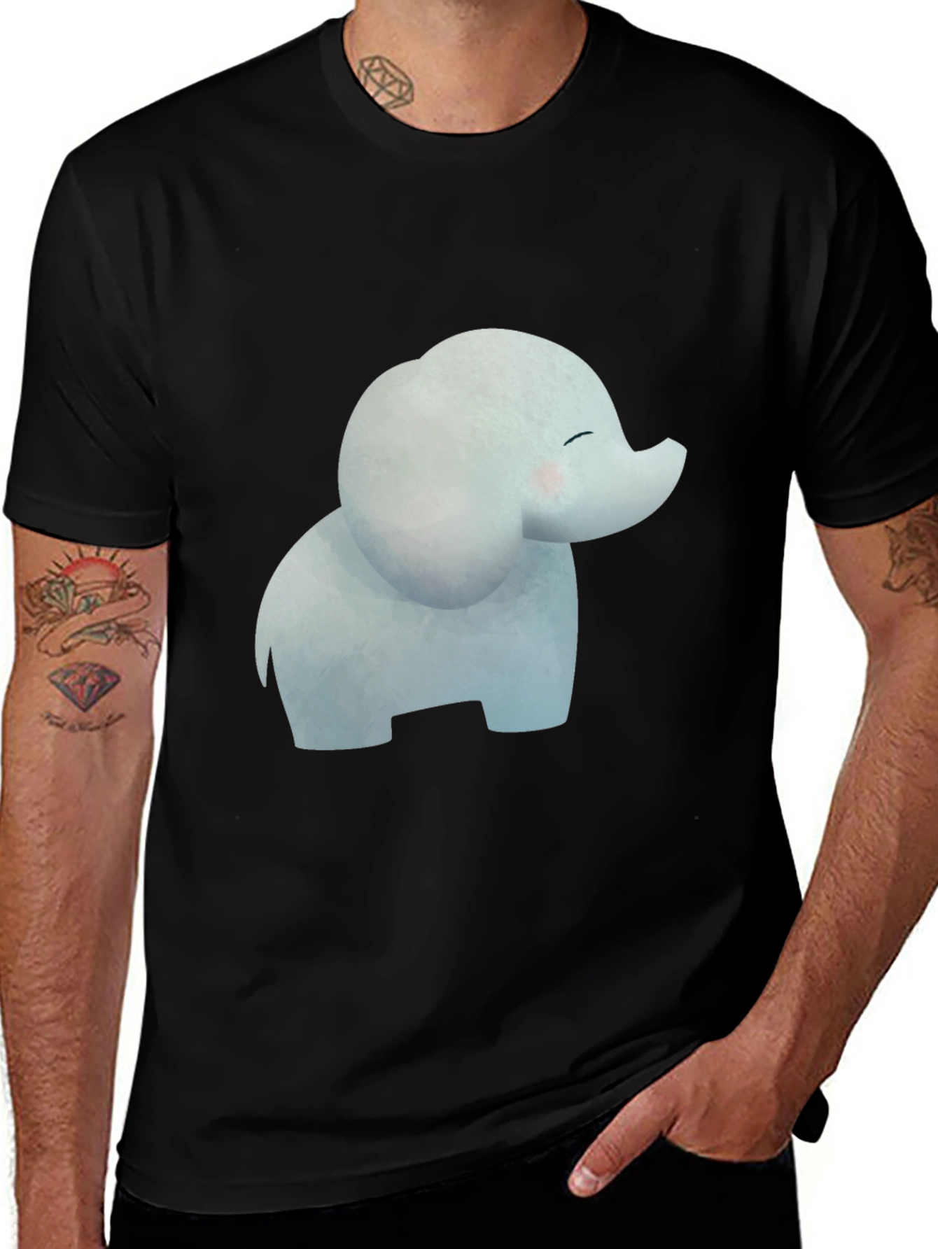 Variant 29 of Cute Cartoon Elephant Black T-Shirt