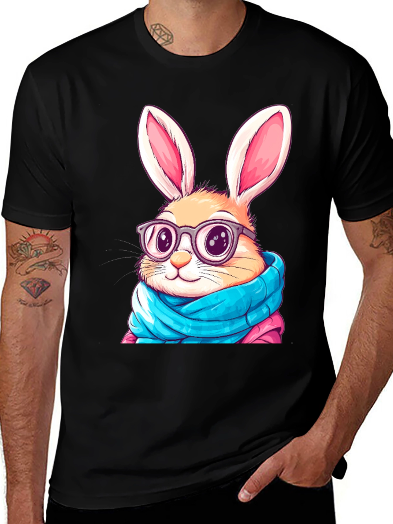Variant 14 of Rabbit with Glasses Black T-Shirt