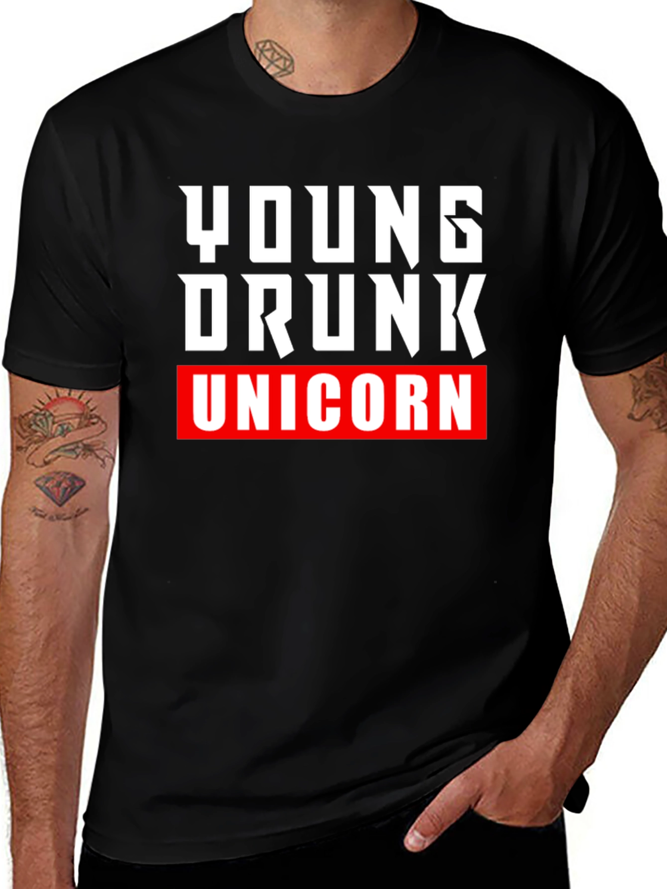Variant 28 of Young Drunk Unicorn Graphic T-Shirt - Black