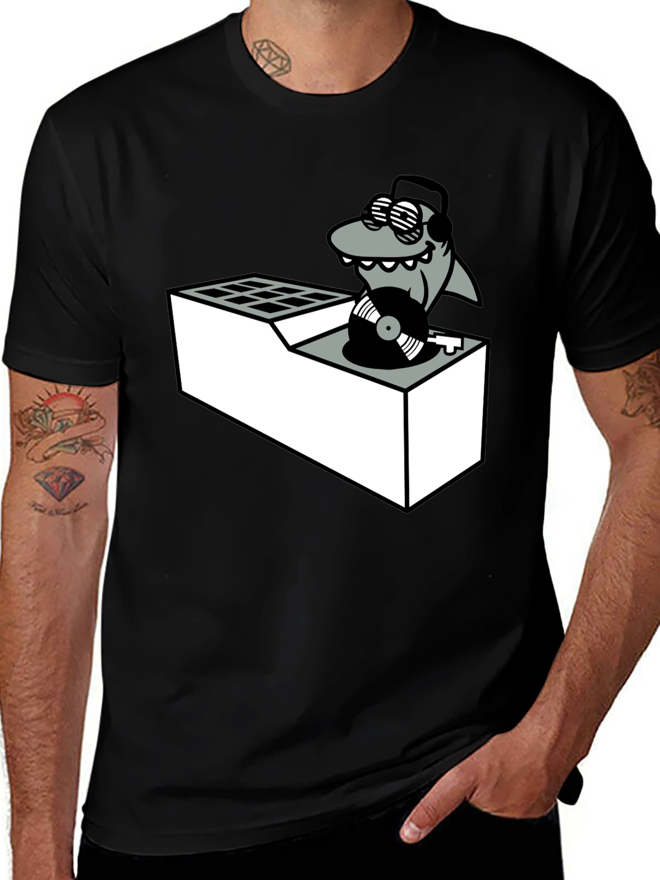 DJ Shark T-Shirt - Cool Cartoon Graphic Tee