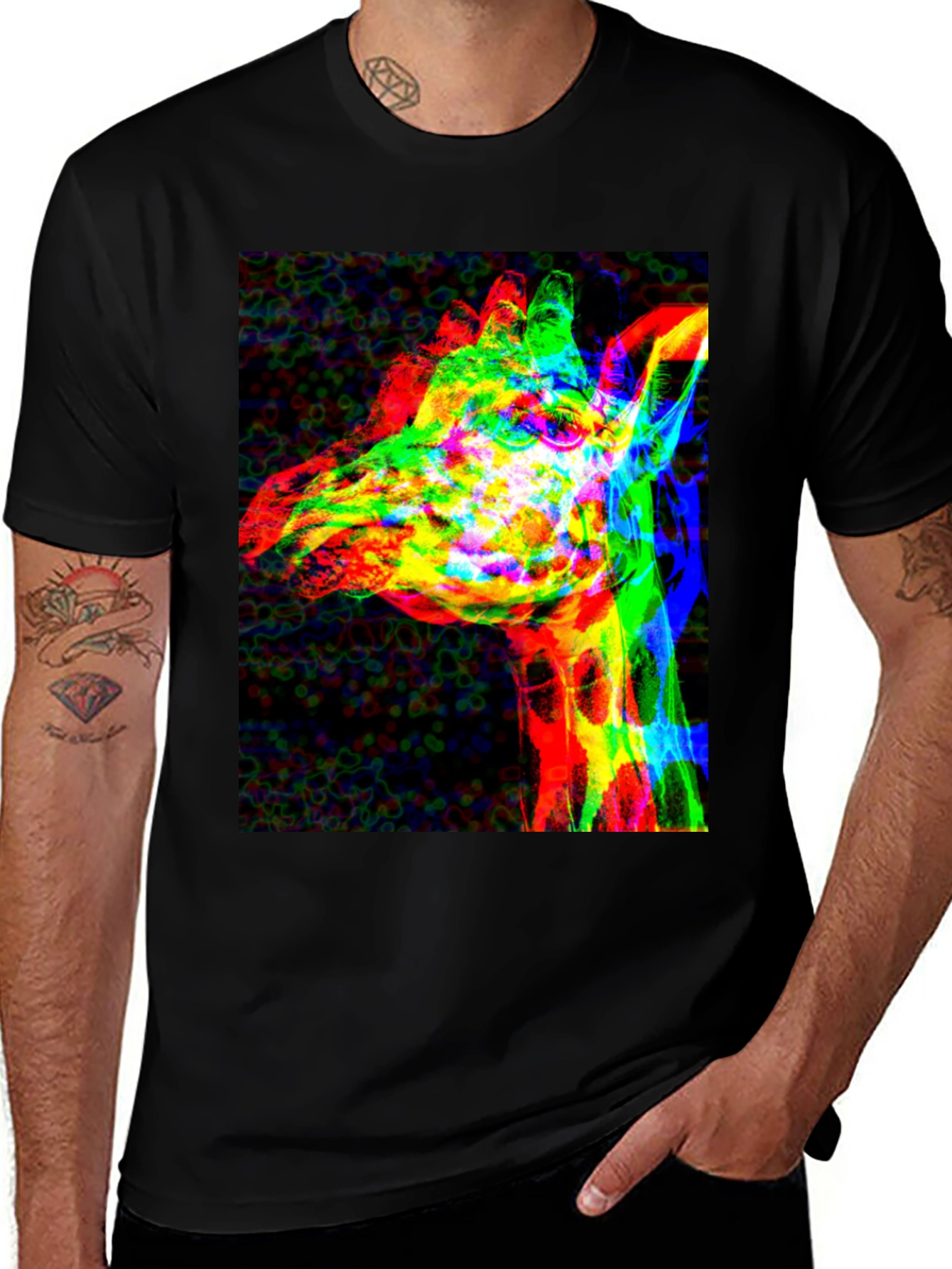 Variant 17 of Vibrant Giraffe Graphic Tee - Stylish Black T-Shirt