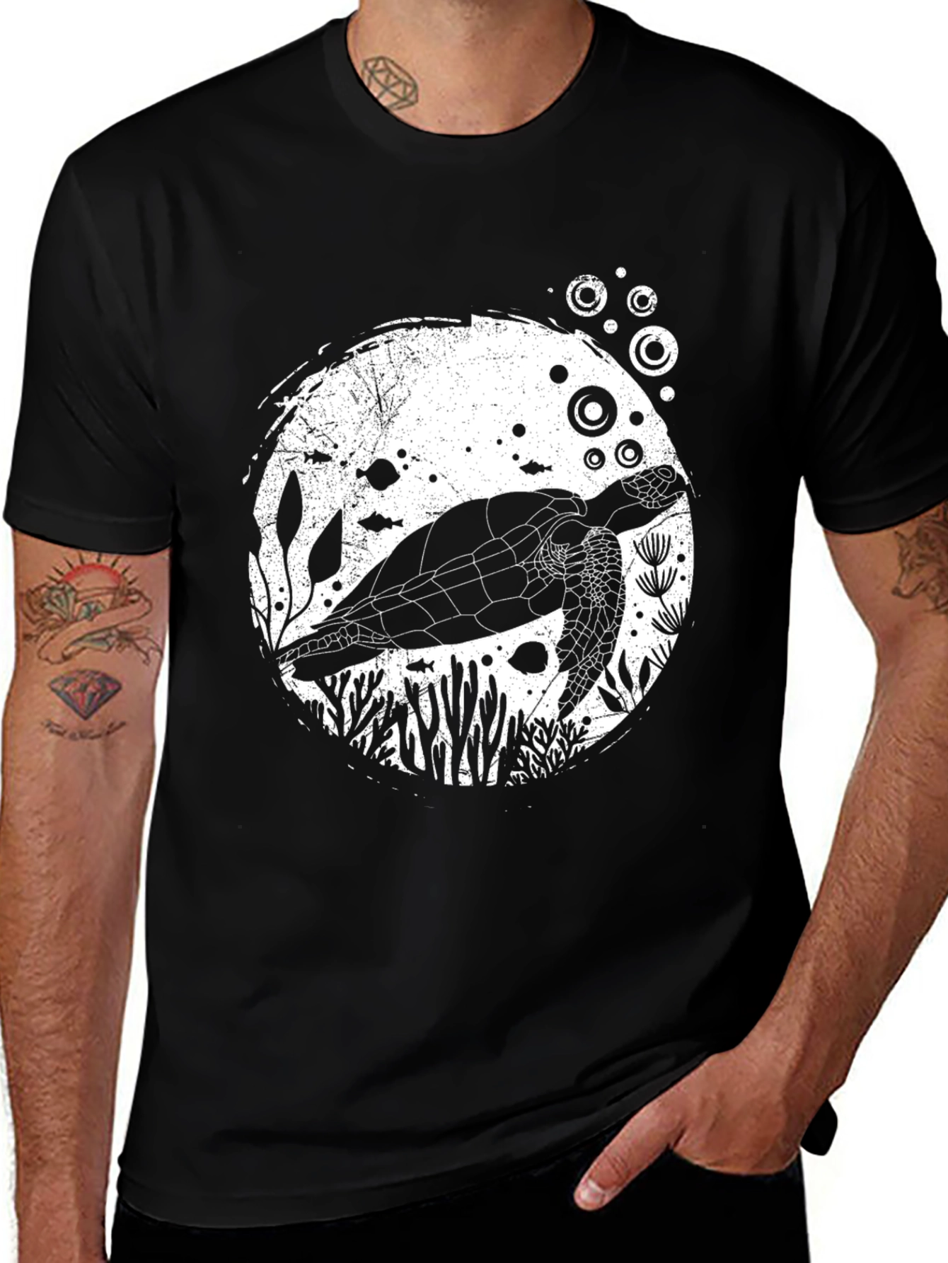 Variant 26 of Sea Turtle Graphic Tee - Black Cotton Blend