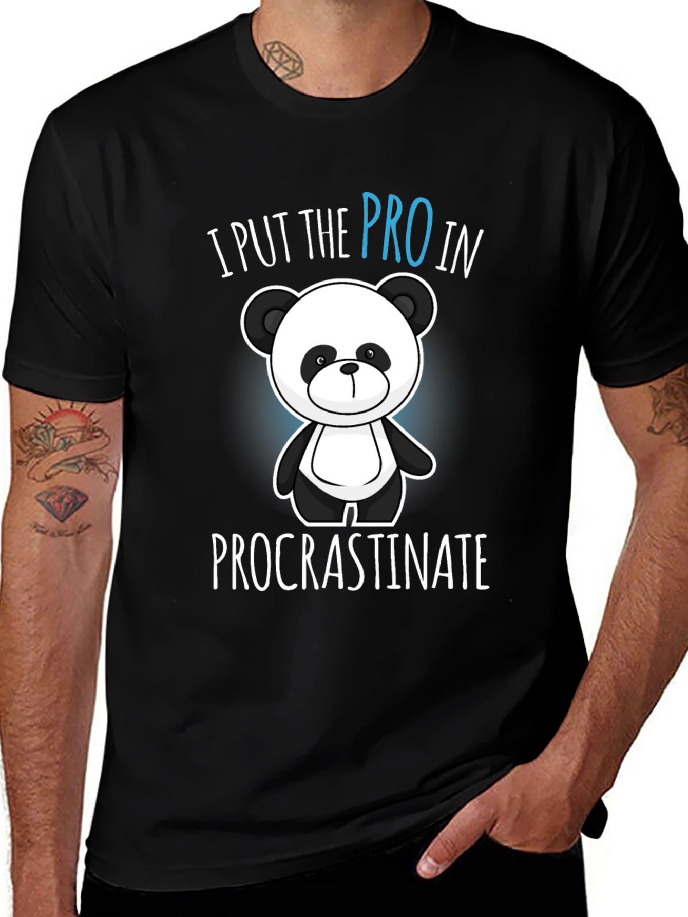 Variant 17 of Funny Procrastination Panda Graphic Tee - Black