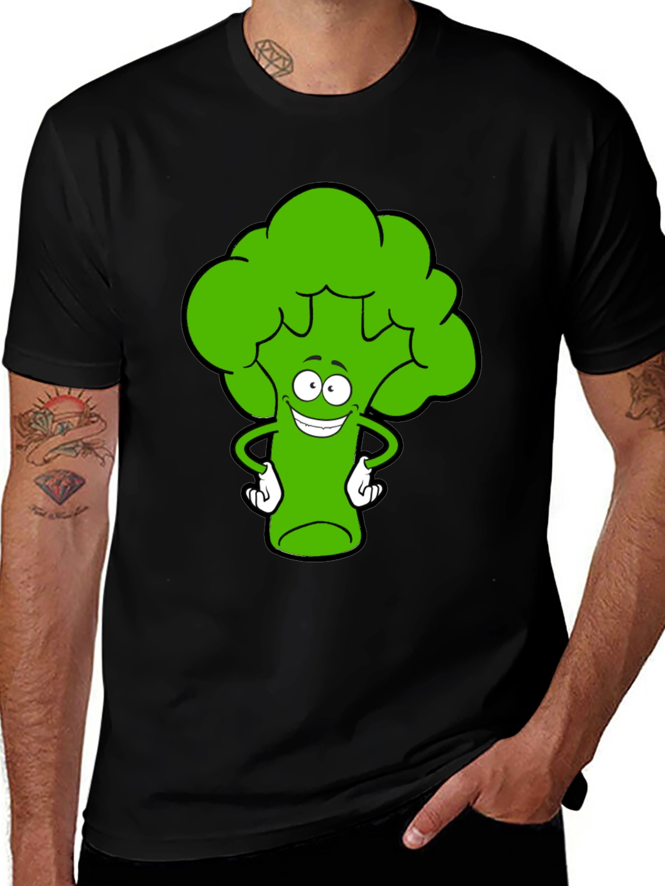 Variant 25 of Funny Broccoli Cartoon Black T-Shirt