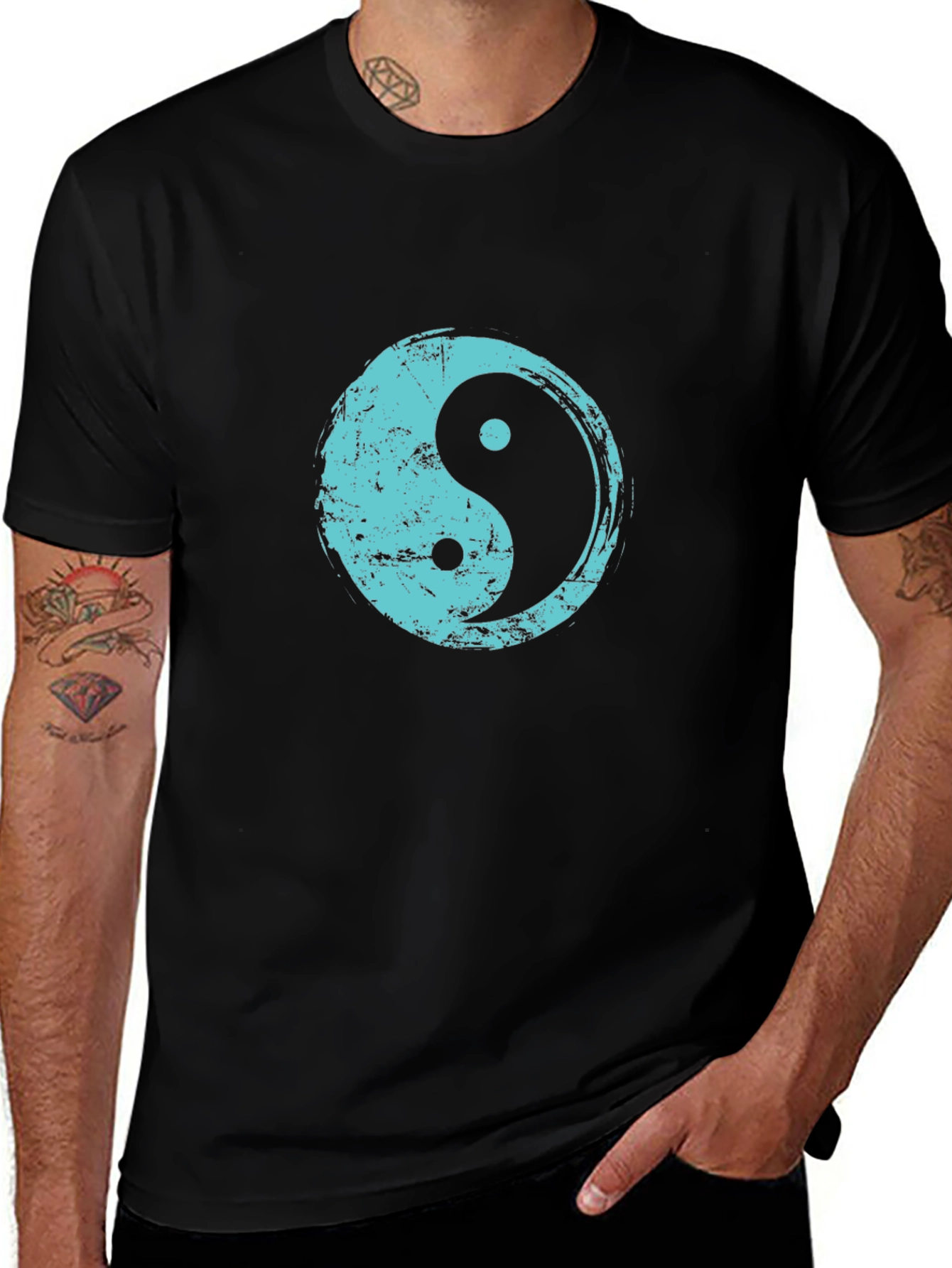 Variant 29 of Yin Yang T-Shirt - Distressed Teal Design