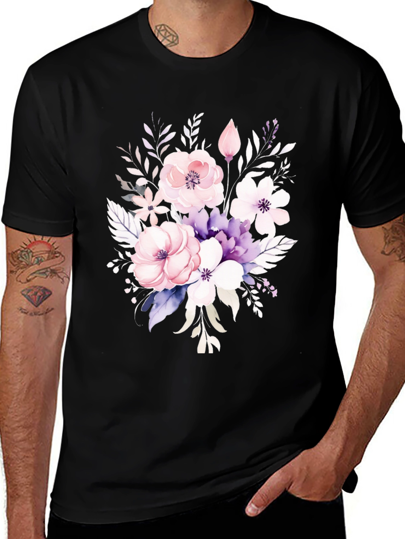 Variant 17 of Floral Bouquet Graphic Black T-Shirt