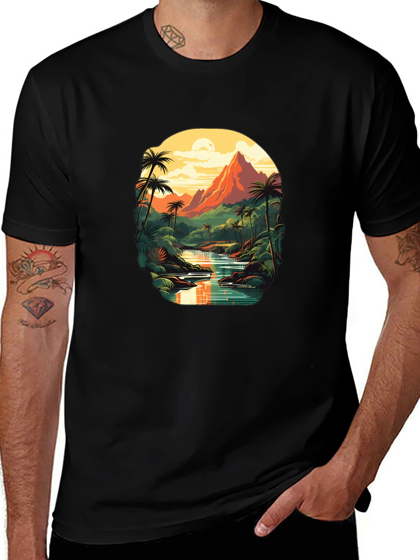 Variant 6 of Tropical Island Scene Graphic Tee