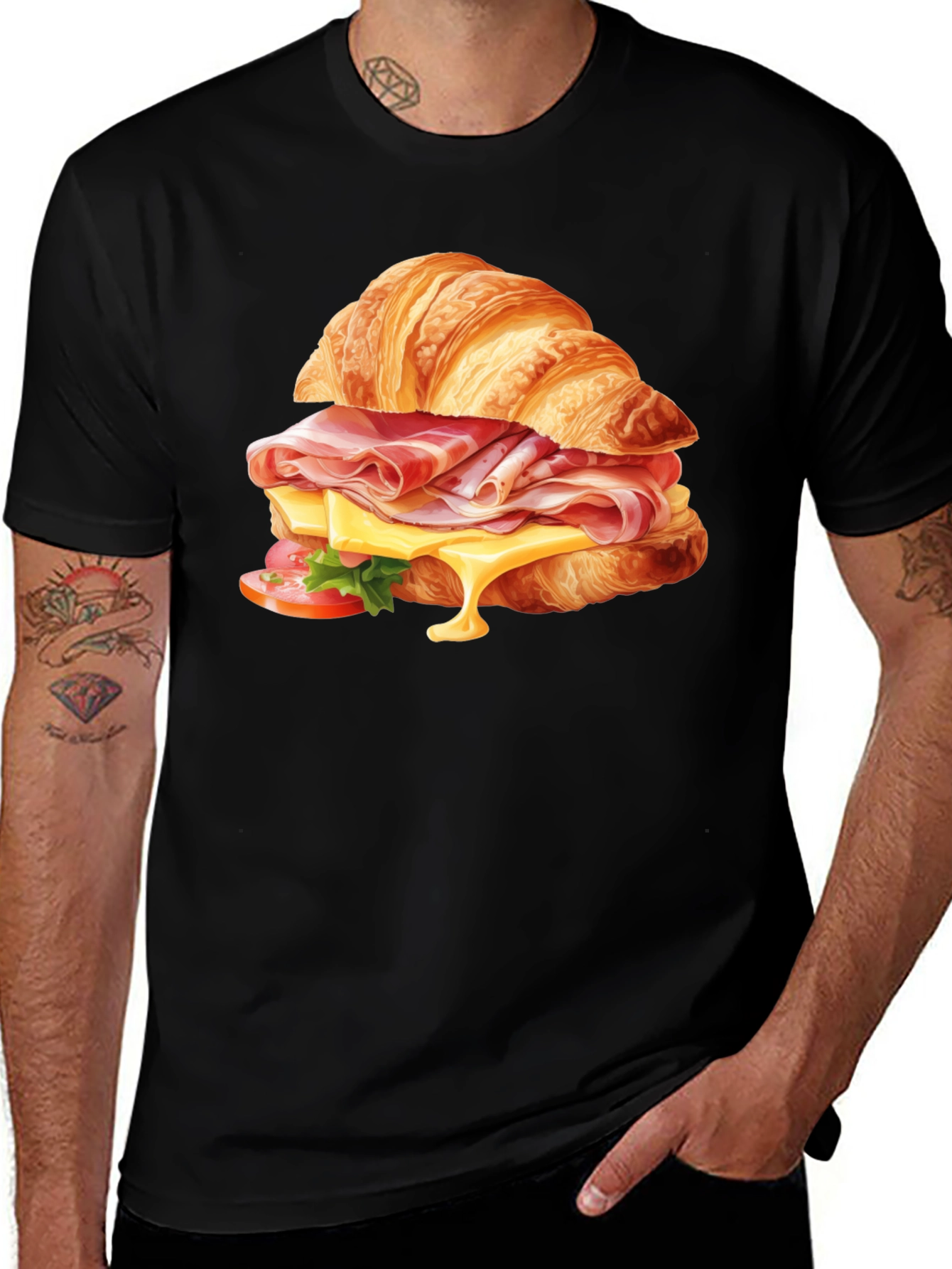 Variant 21 of Croissant Sandwich Graphic Tee - Casual Comfort