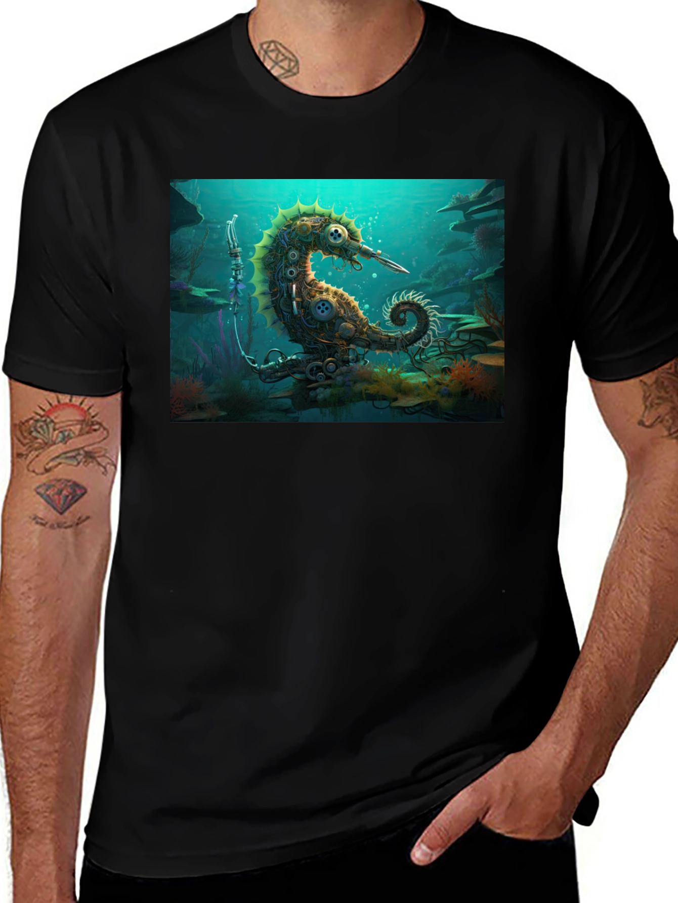 Variant 26 of Steampunk Seahorse Black T-Shirt