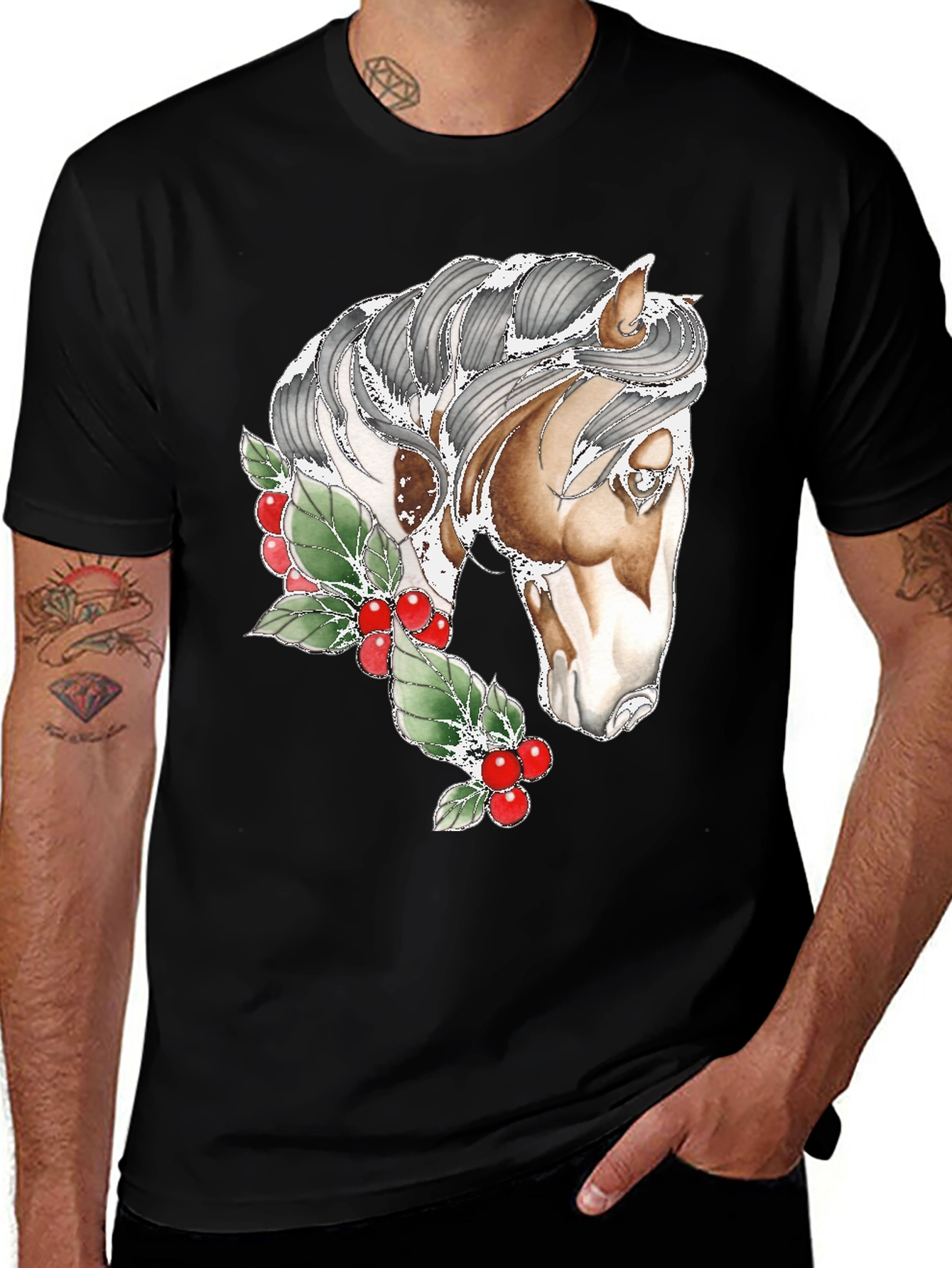 Variant 4 of Horse & Holly Graphic Tee - Stylish Black T-Shirt
