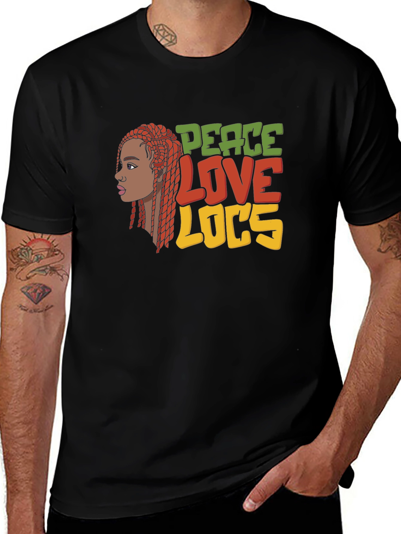 Variant 11 of Peace Love Locs T-Shirt - Black Graphic Tee