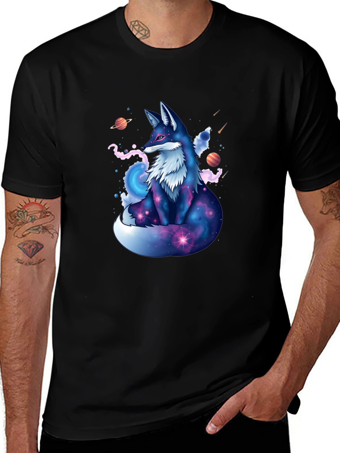 Variant 18 of Galaxy Fox Graphic T-Shirt - Black