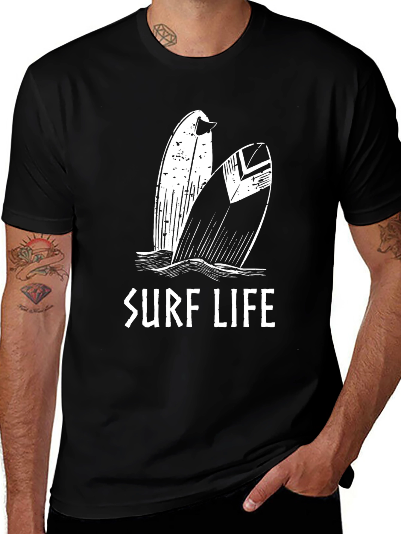 Variant 29 of Surf Life Graphic Tee - Black Cotton T-Shirt