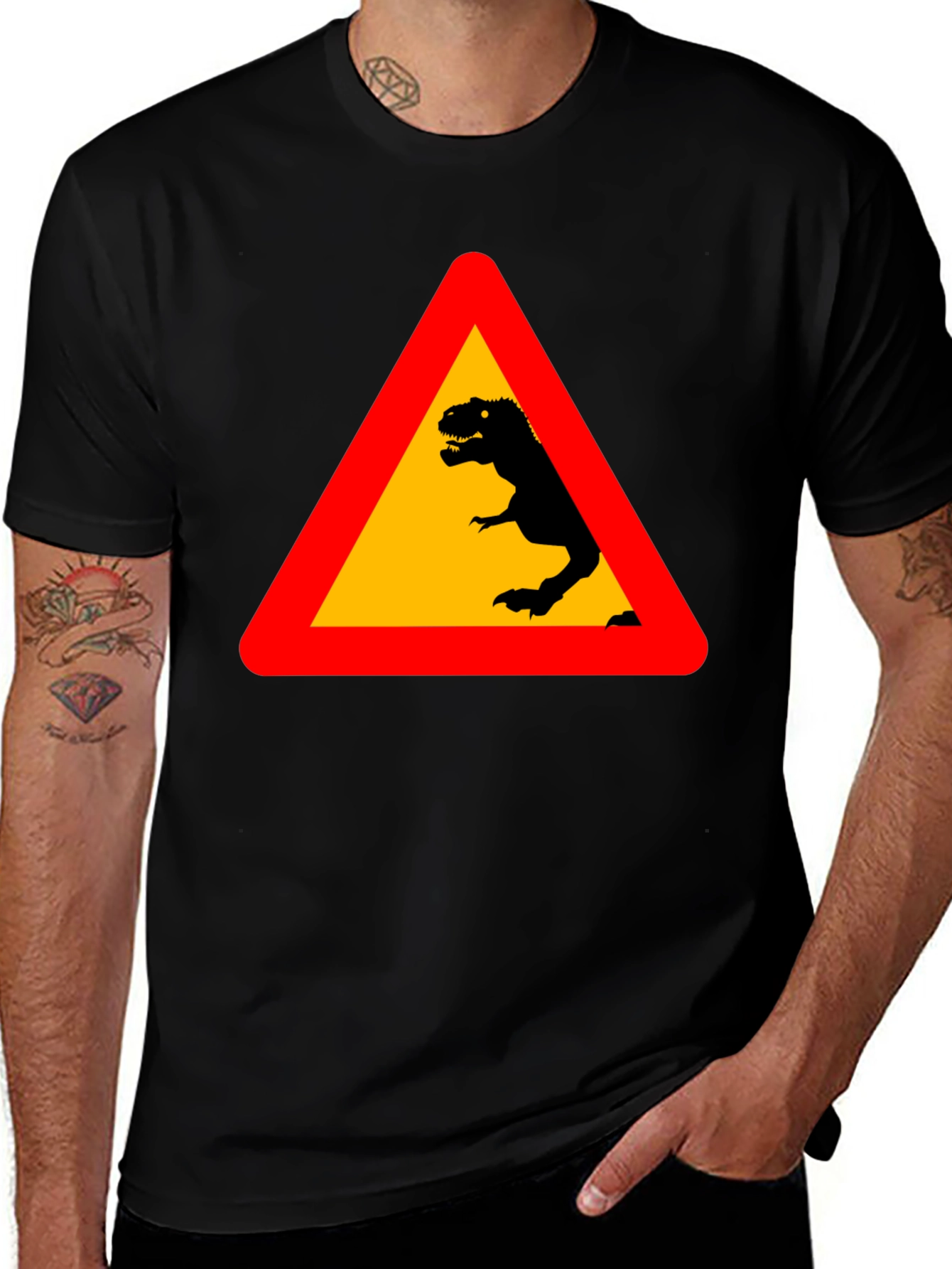 Variant 22 of Dino Warning T-Shirt - Black - Novelty