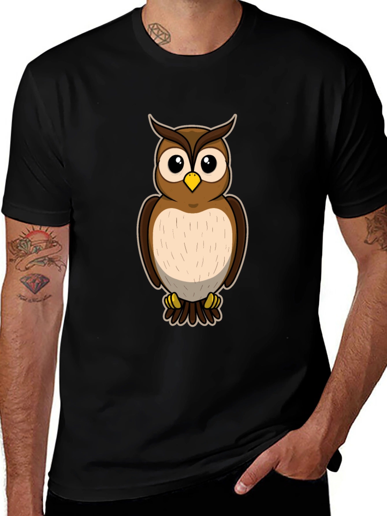 Variant 3 of Owl Graphic T-Shirt, Black Cotton Blend