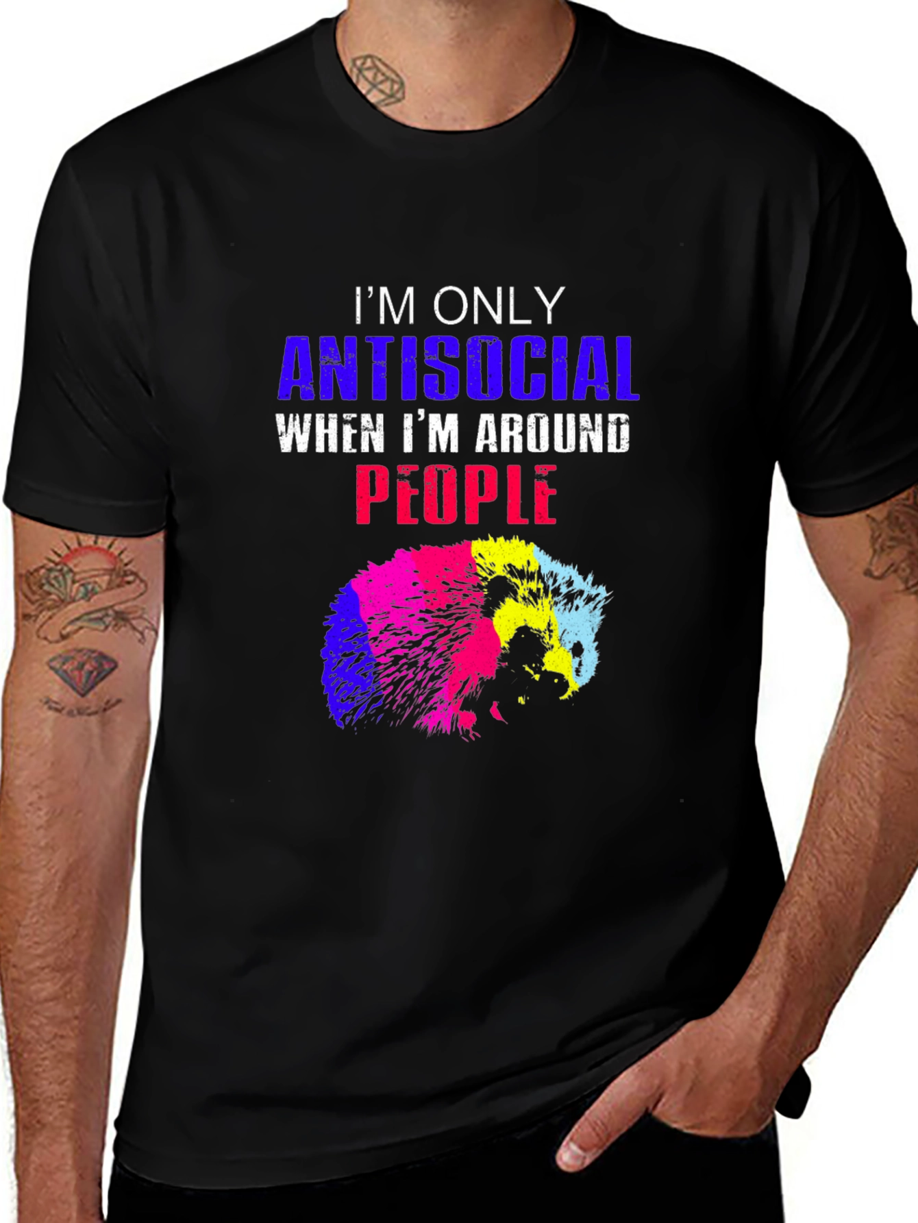 Variant 17 of Antisocial Hedgehog Tee - Quirky Graphic T-Shirt
