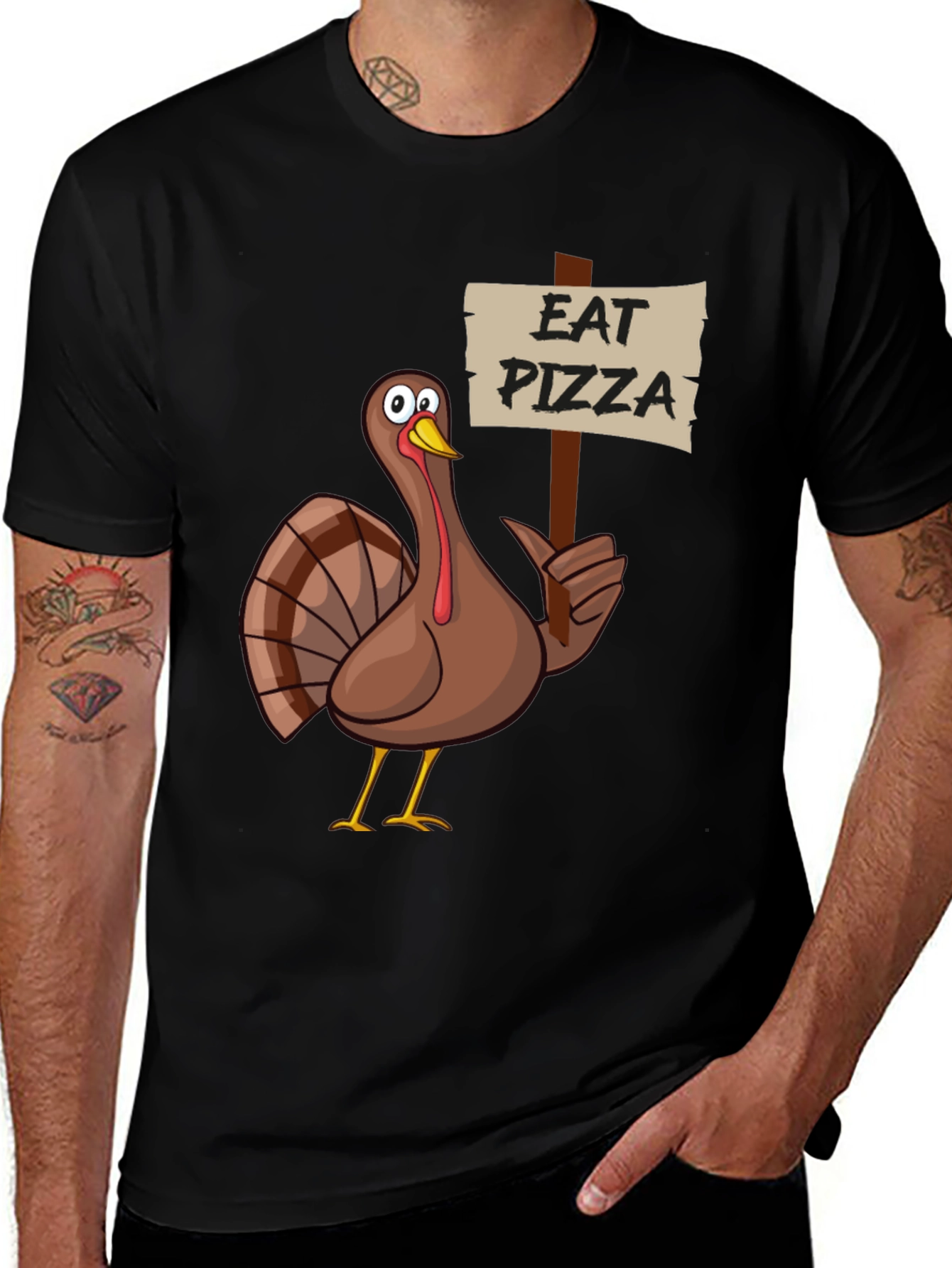 Variant 2 of Eat Pizza Turkey Graphic T-Shirt Funny Thanksgiving Tee