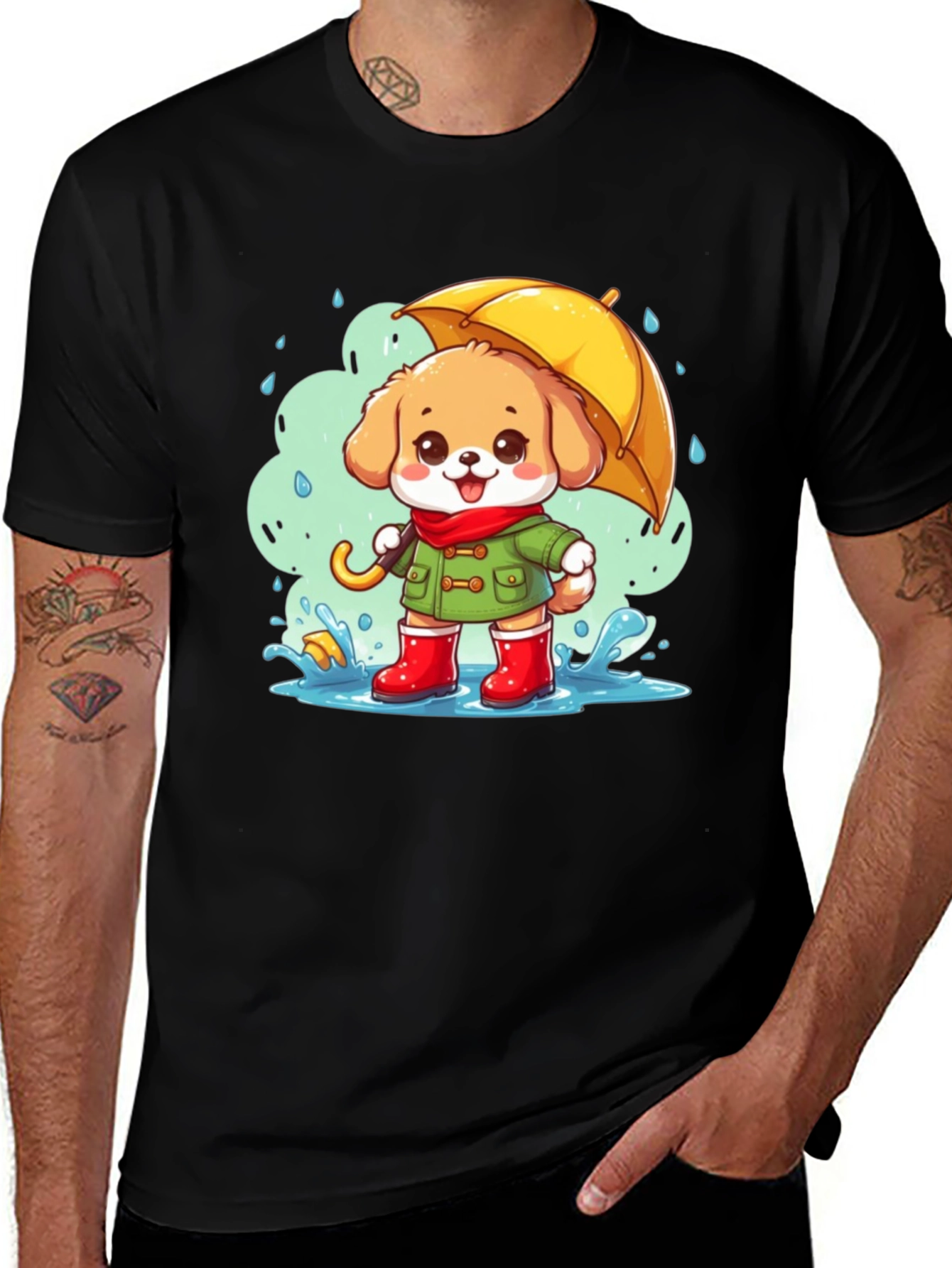 Variant 27 of Rainy Day Puppy T-Shirt - Cute Dog Umbrella Design