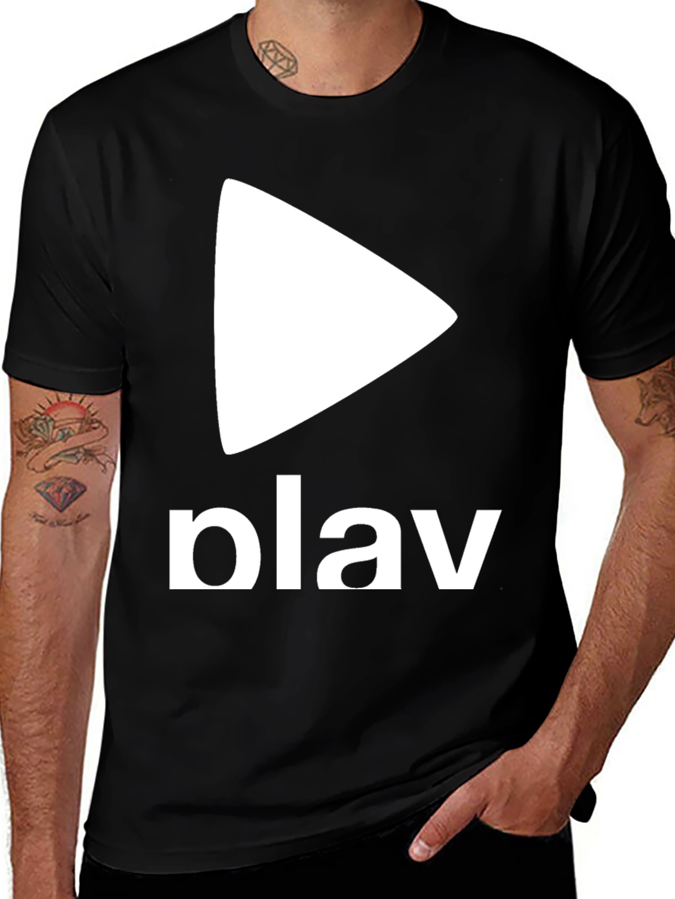 Play Button Graphic Tee - Casual Black T-Shirt