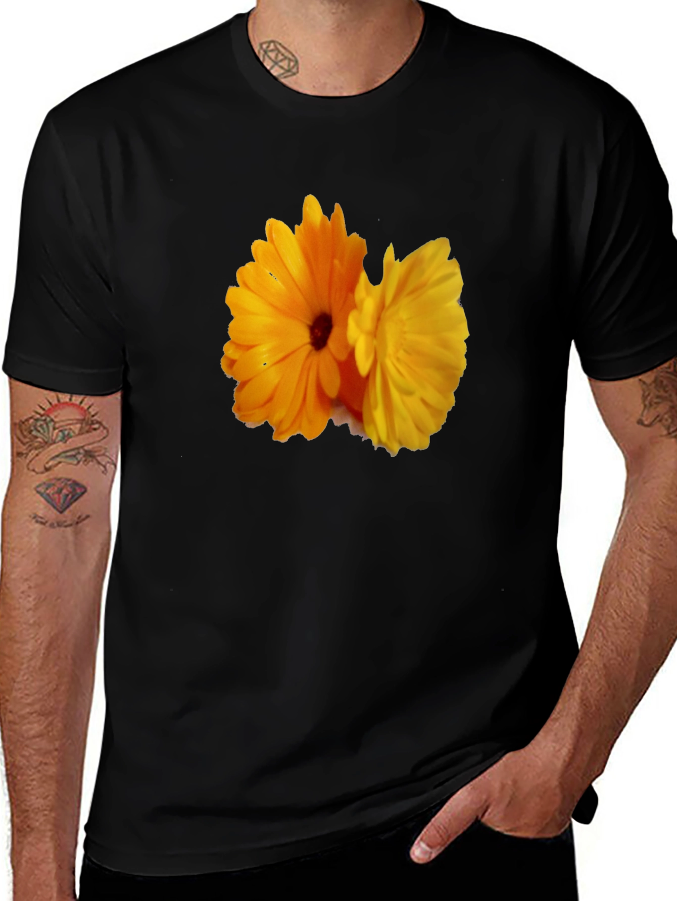 Variant 2 of Floral Print Black T-Shirt