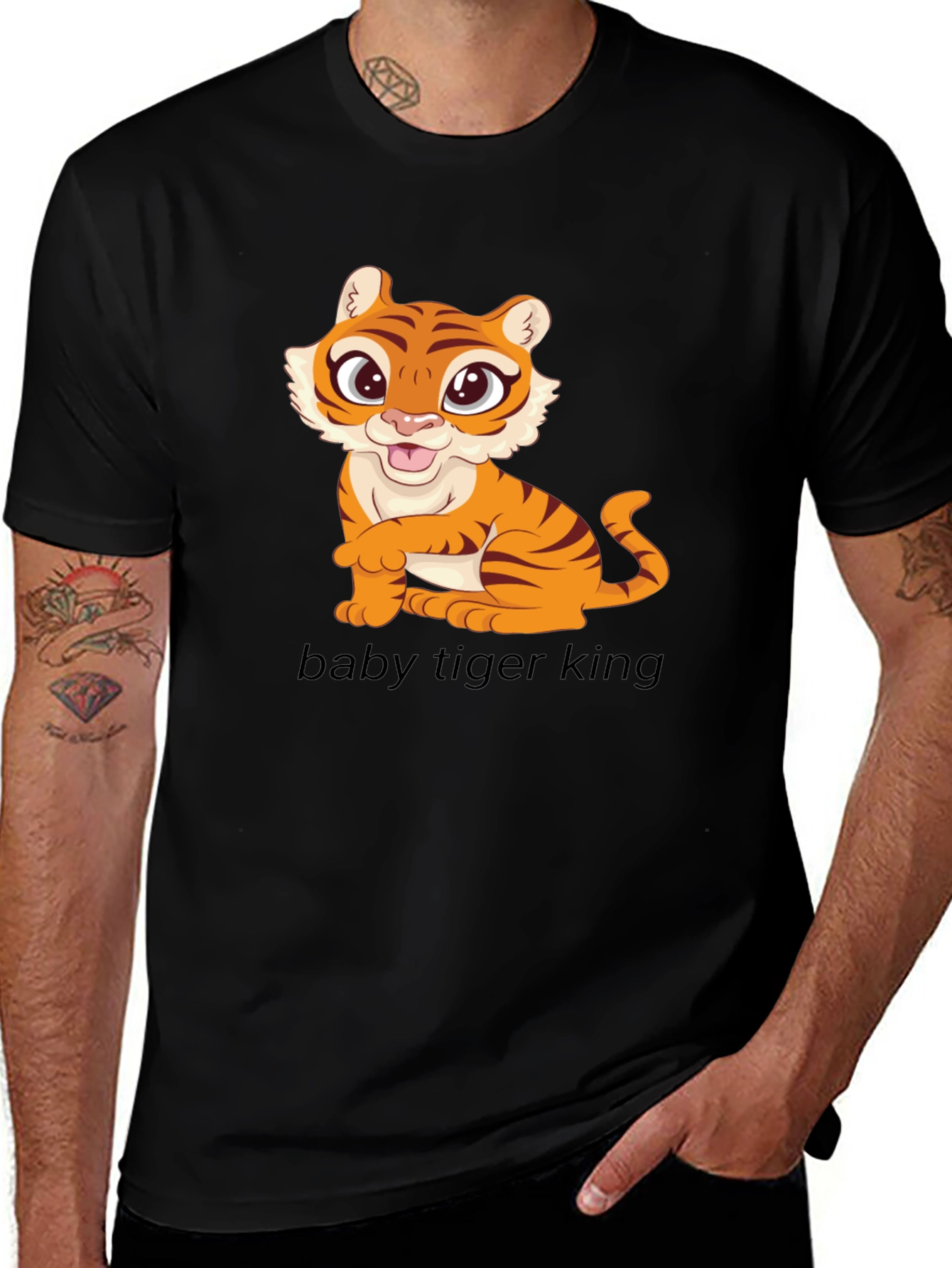 Variant 26 of Cute Baby Tiger Graphic Tee - Black Cotton T-Shirt
