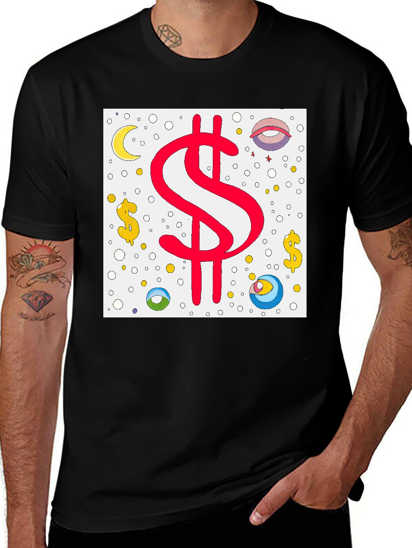 Variant 20 of Funky Dollar Sign Graphic T-Shirt - Black