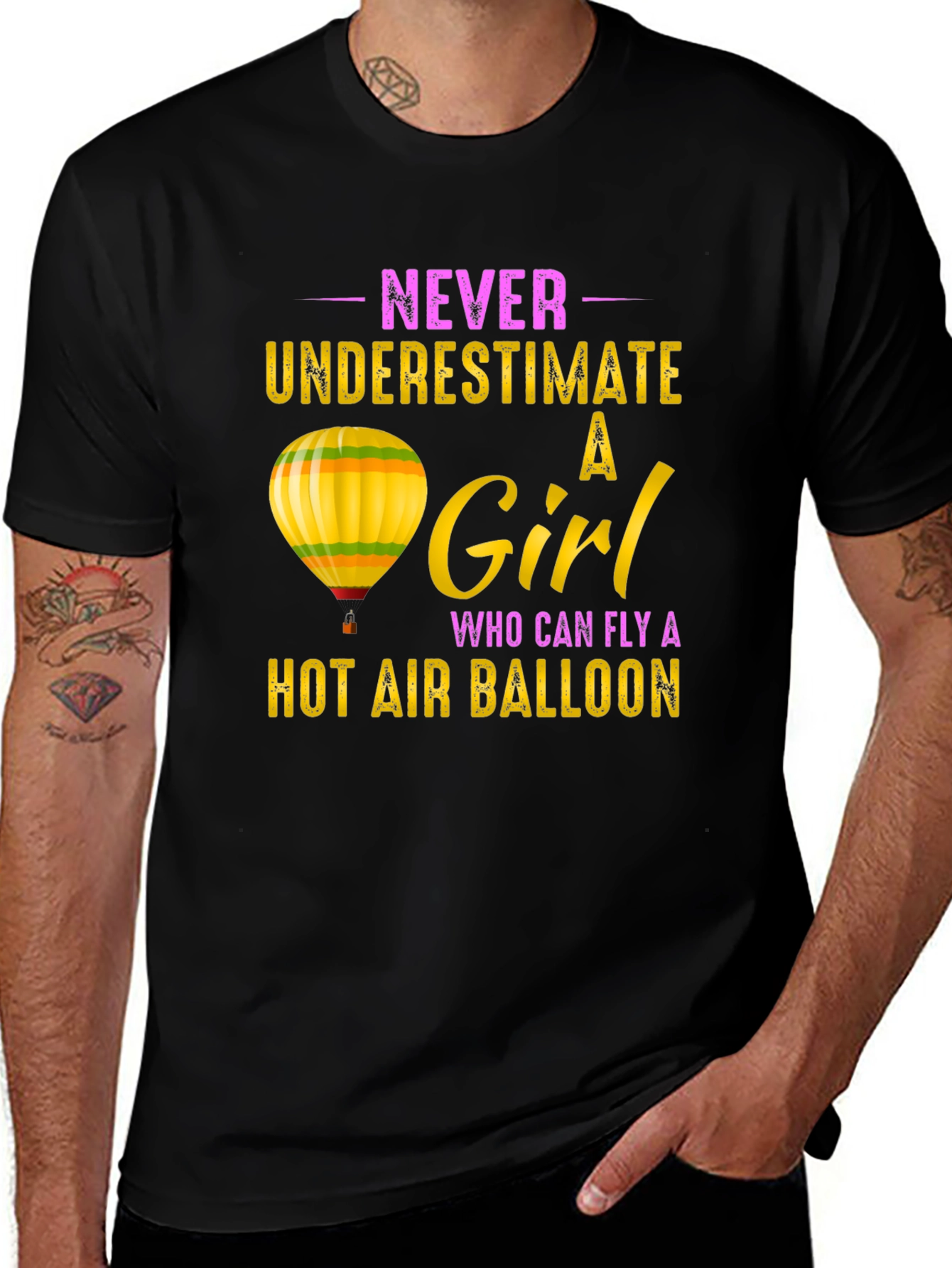 Variant 23 of Never Underestimate a Girl Hot Air Balloon T-Shirt