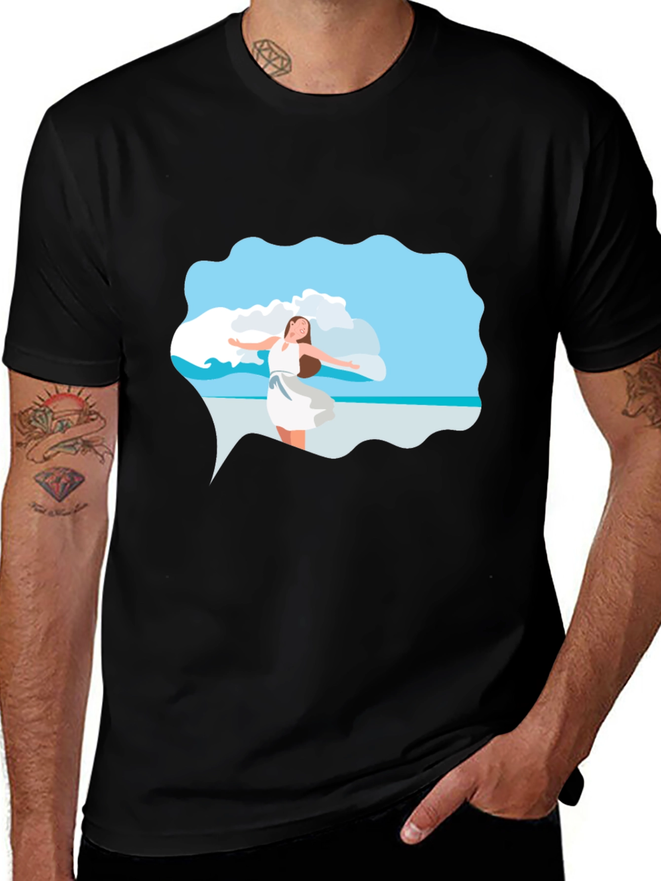Variant 12 of Black Tee - Beach Scene Graphic