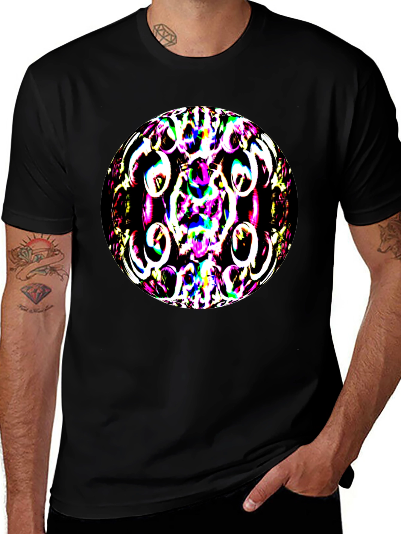 Variant 2 of Abstract Psychedelic Pattern Black T-Shirt